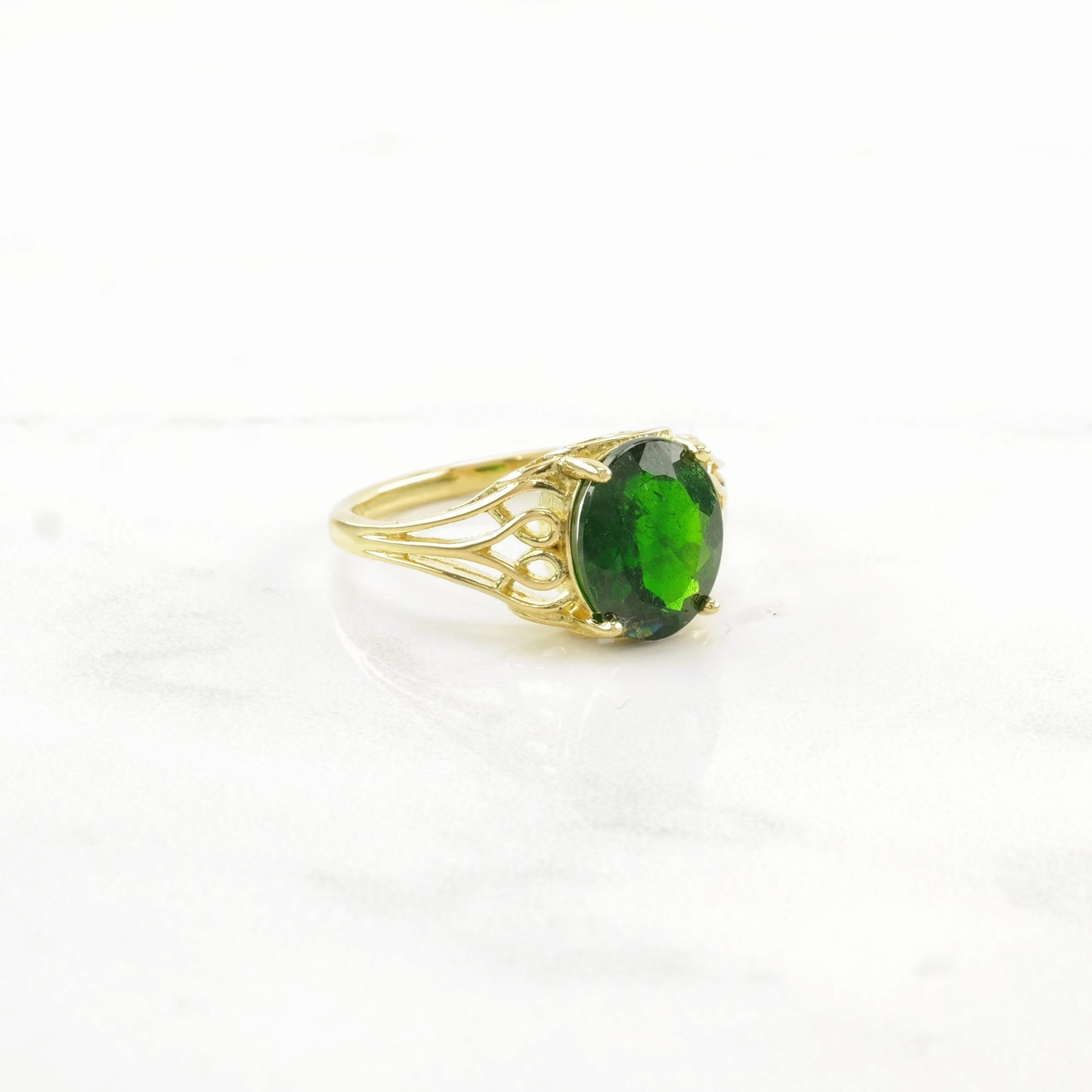 Vintage Sterling Silver Ring Chrome Diopside Gold Plated Green Size 7