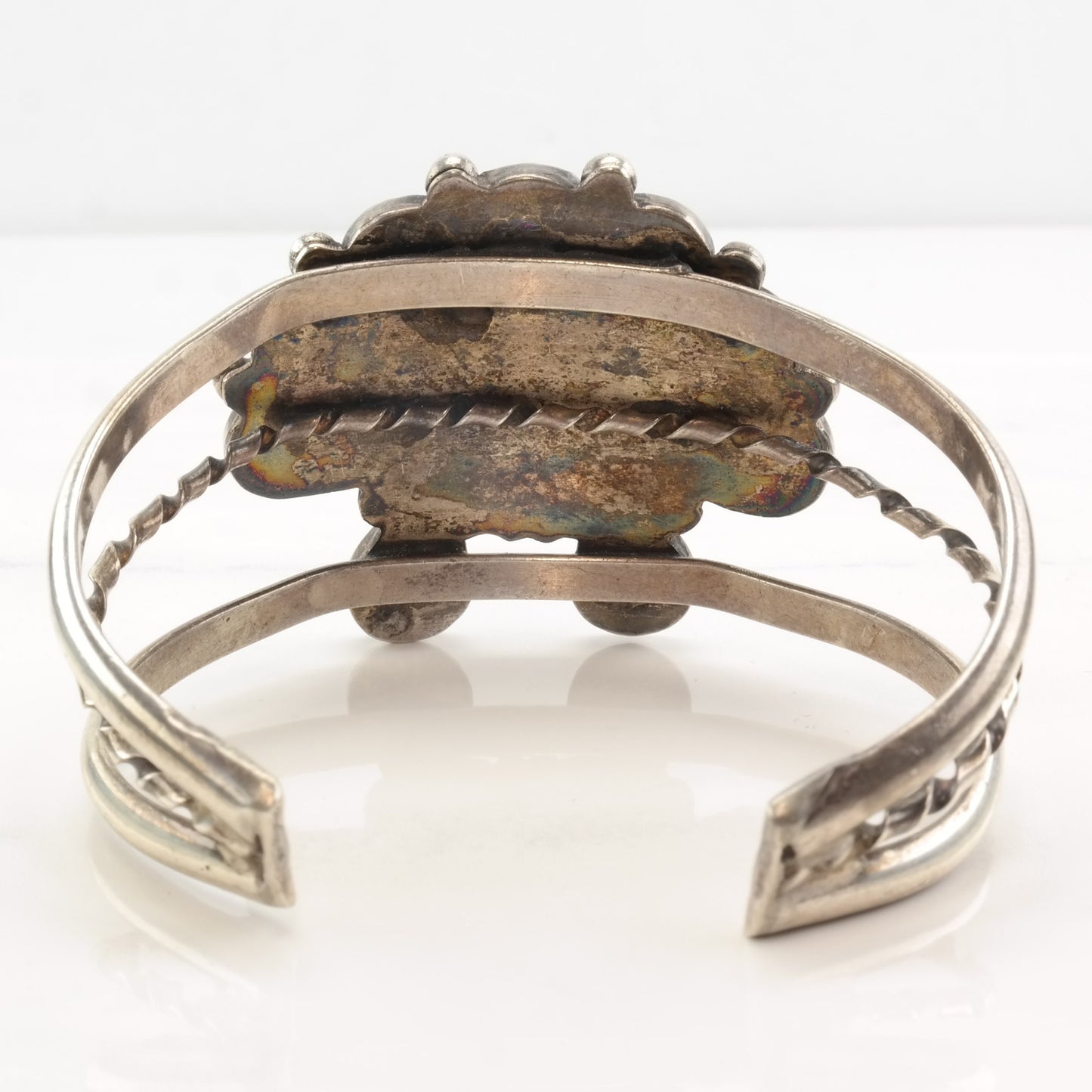 Native American Sterling Silver Cuff Bracelet | Gemstone Sun Inlay | Southwestern Jewelry