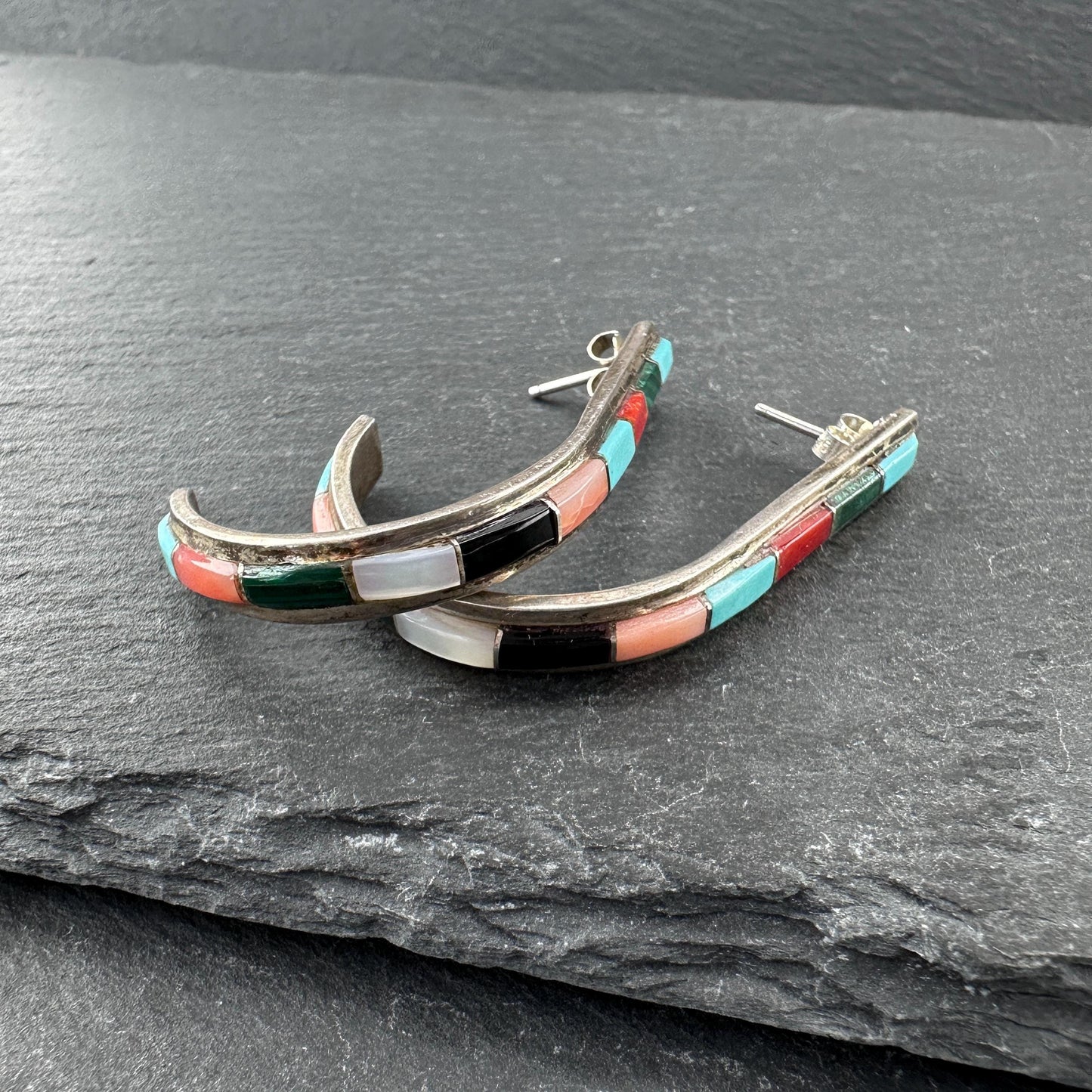 Native American, Hook Stud Earrings Sterling Silver