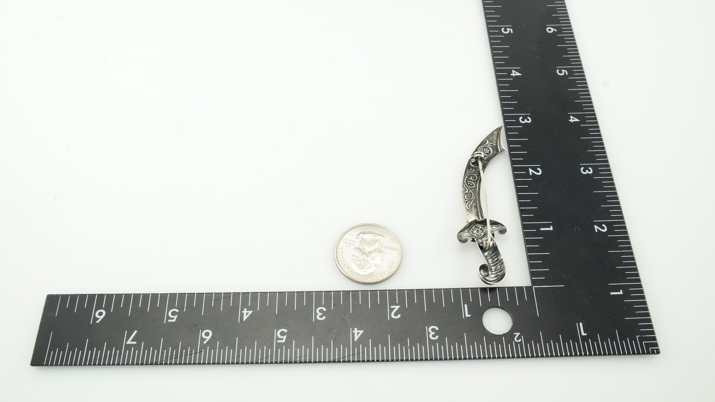 Sterling Silver Sword Scimitar Brooch Pin