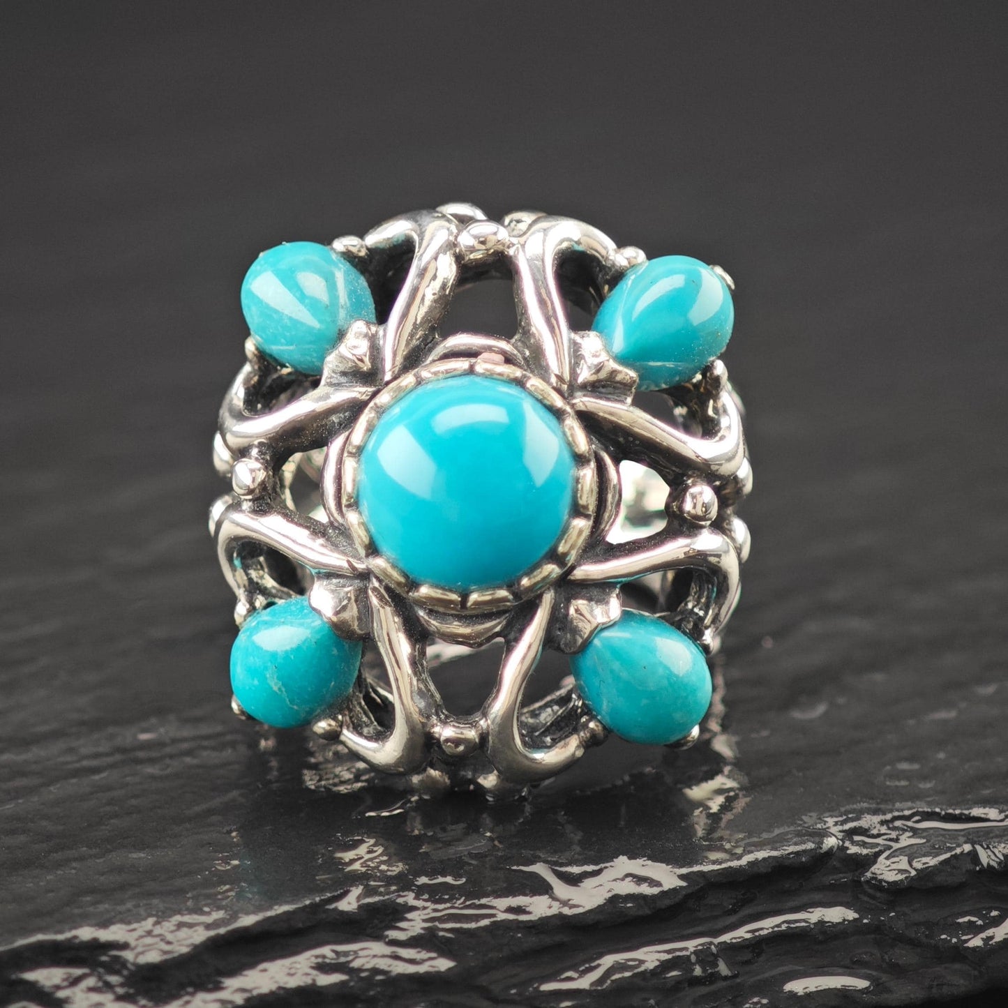 Carolyn Pollack Block Turquoise Ring Sterling Silver