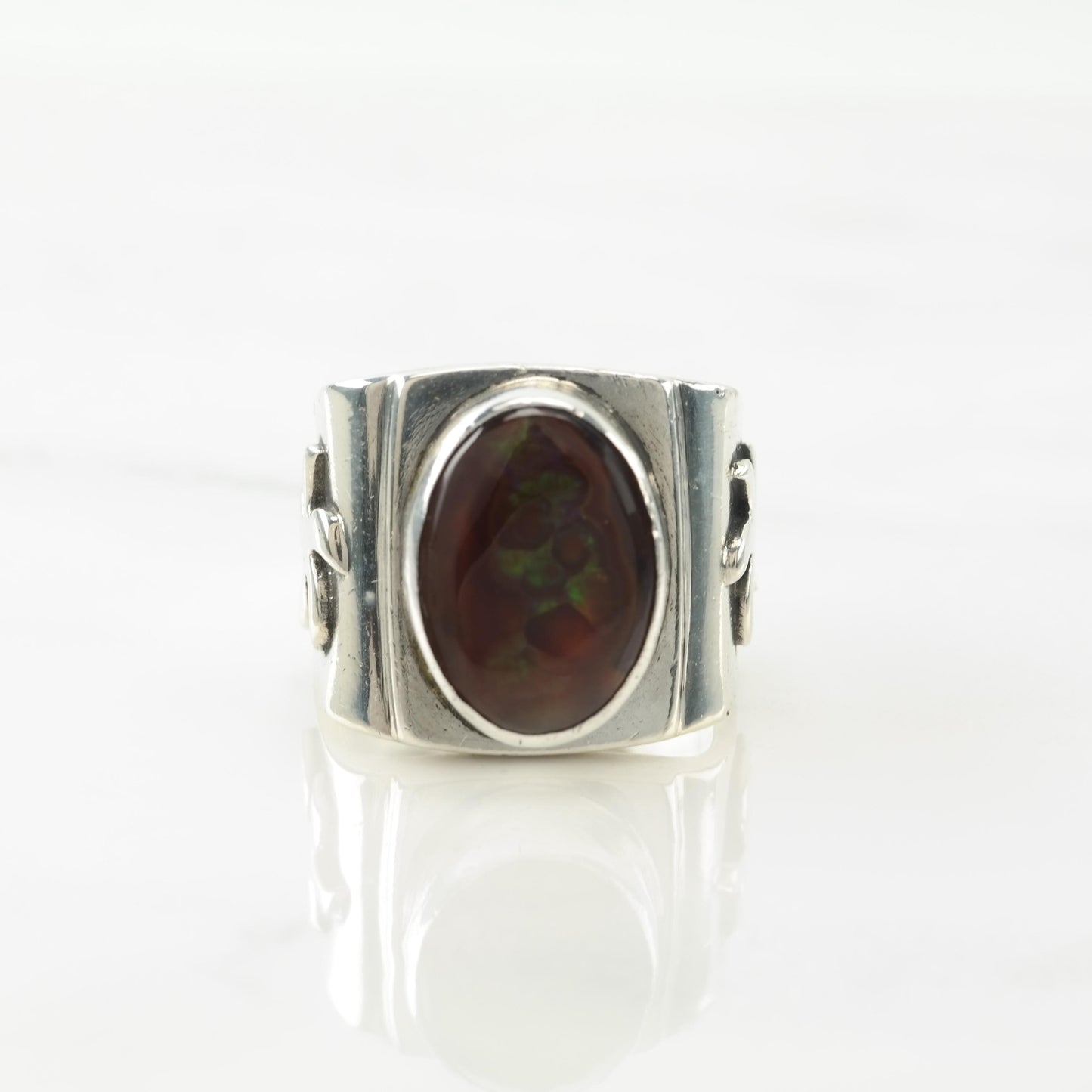 Large Fire Agate Silver Ring Sterling Size 10