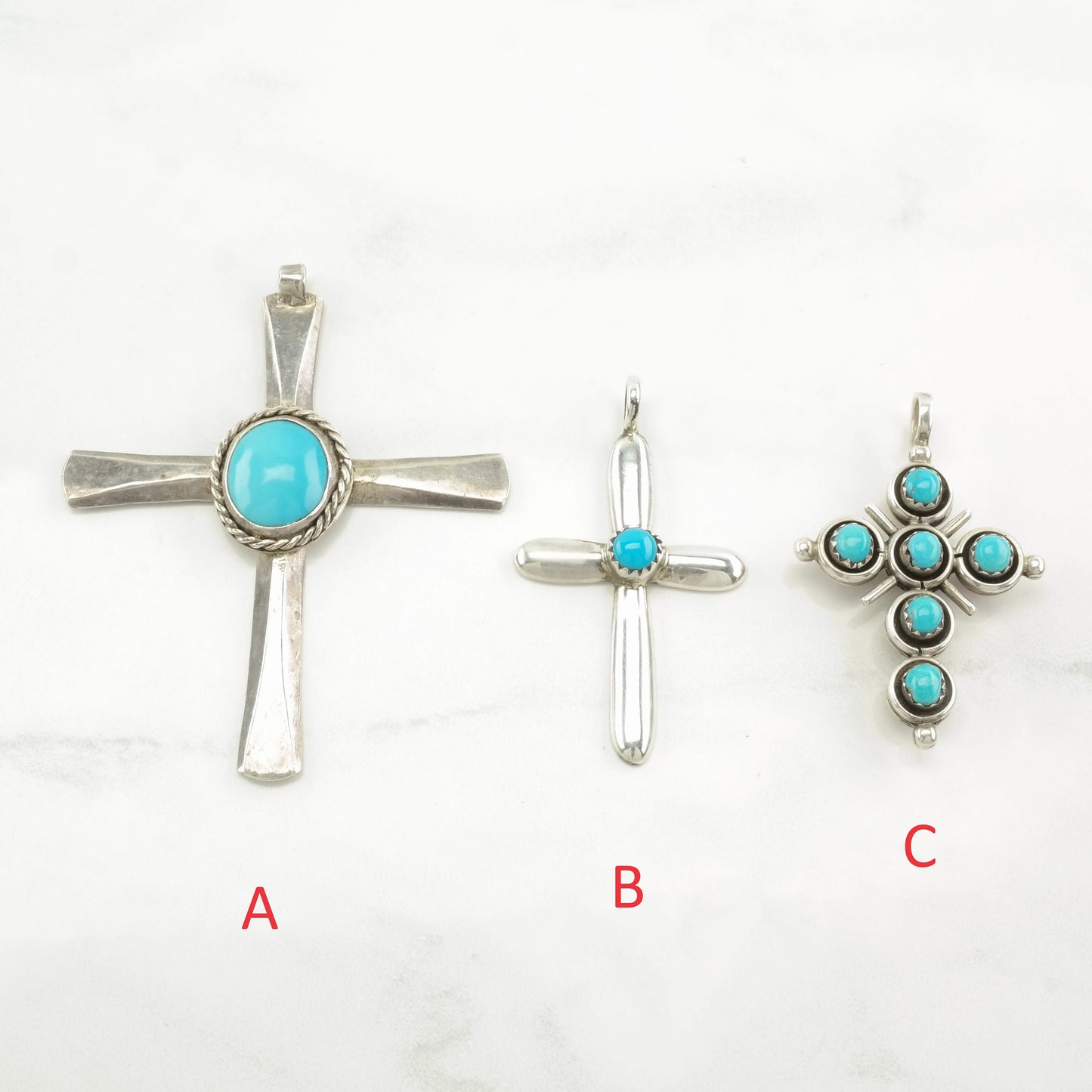 Vintage Native American Turquoise, Coral Cross Sterling Silver Pendant