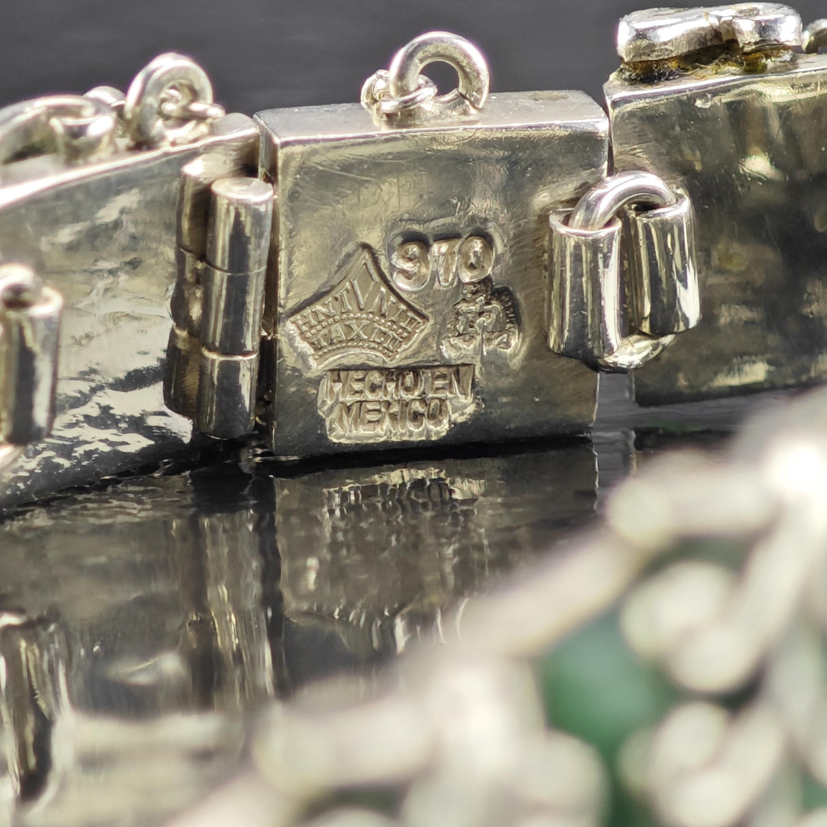 Antonio Pineda Green Gemstone Panel Link Bracelet Sterling Silver Sz 6 3/4" BR3171