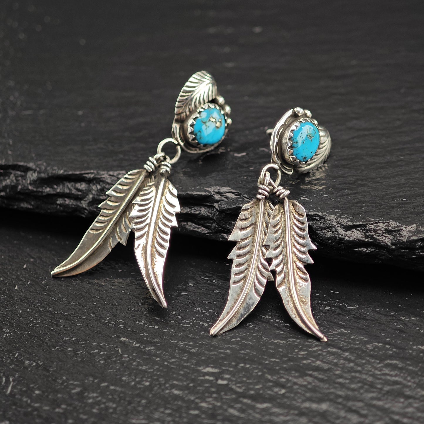 Southwest Turquoise Floral Sterling Silver Dangle Earrings