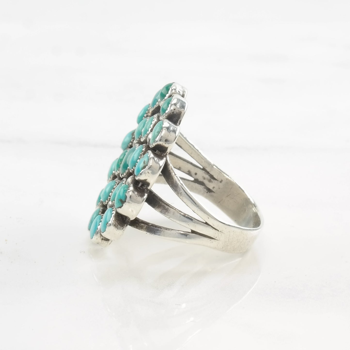 Vintage Native American Turquoise Cluster Ring, Sterling Silver, Size 8 1/2, Circa 1970s