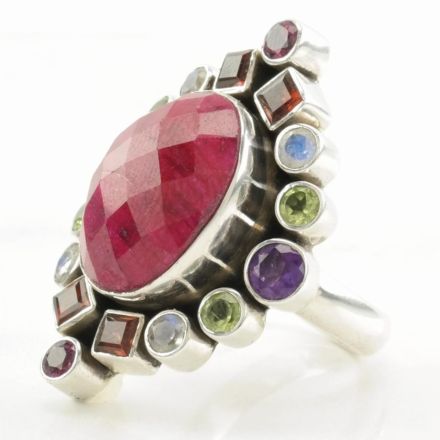 Vintage Nicky Butler Silver Ring Ruby Corundum, Multi Gem Huge Sterling Pink Size 5 3/4