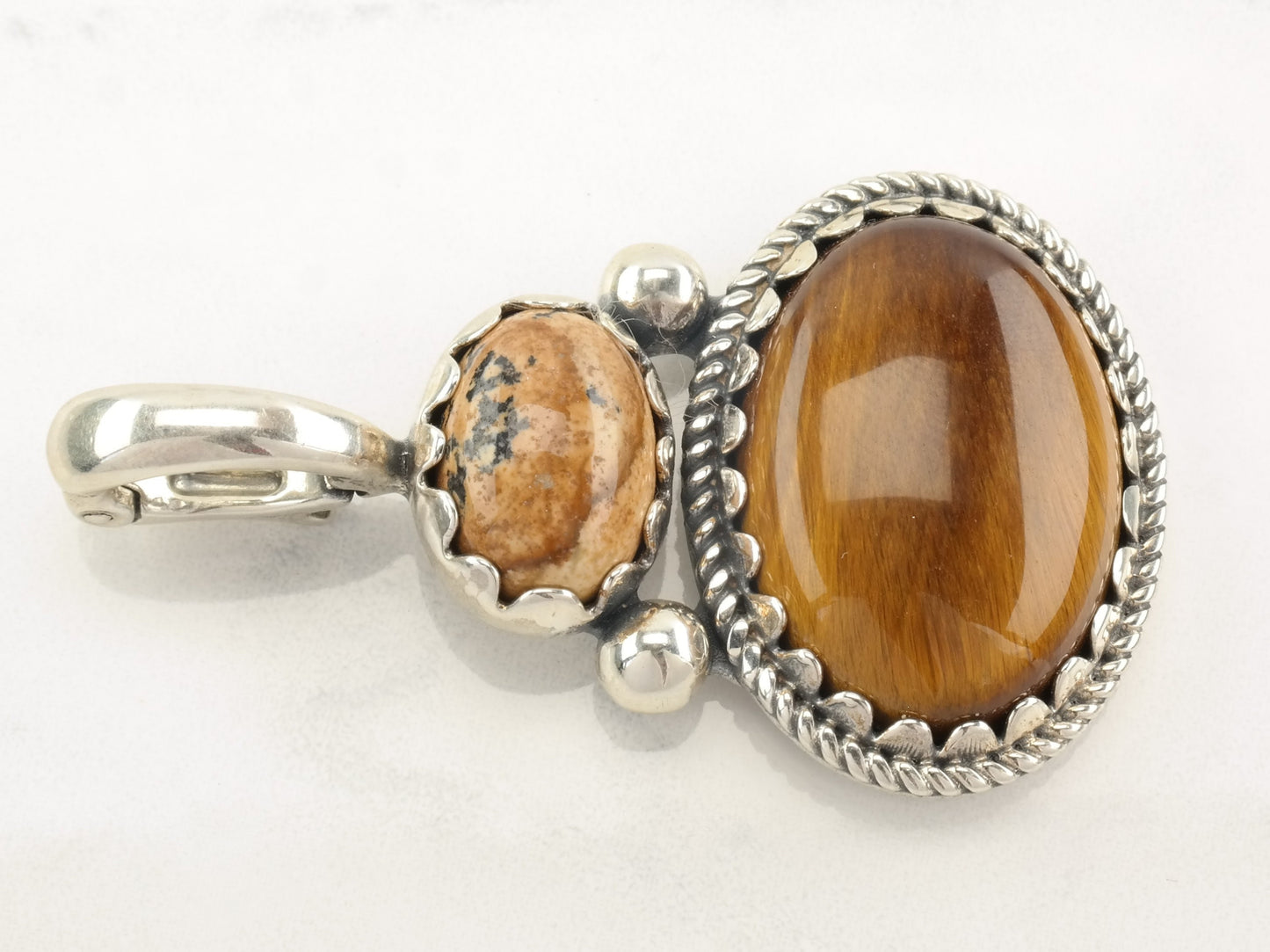 Vintage American West Tiger's Eye, Jasper Sterling Silver Pendant