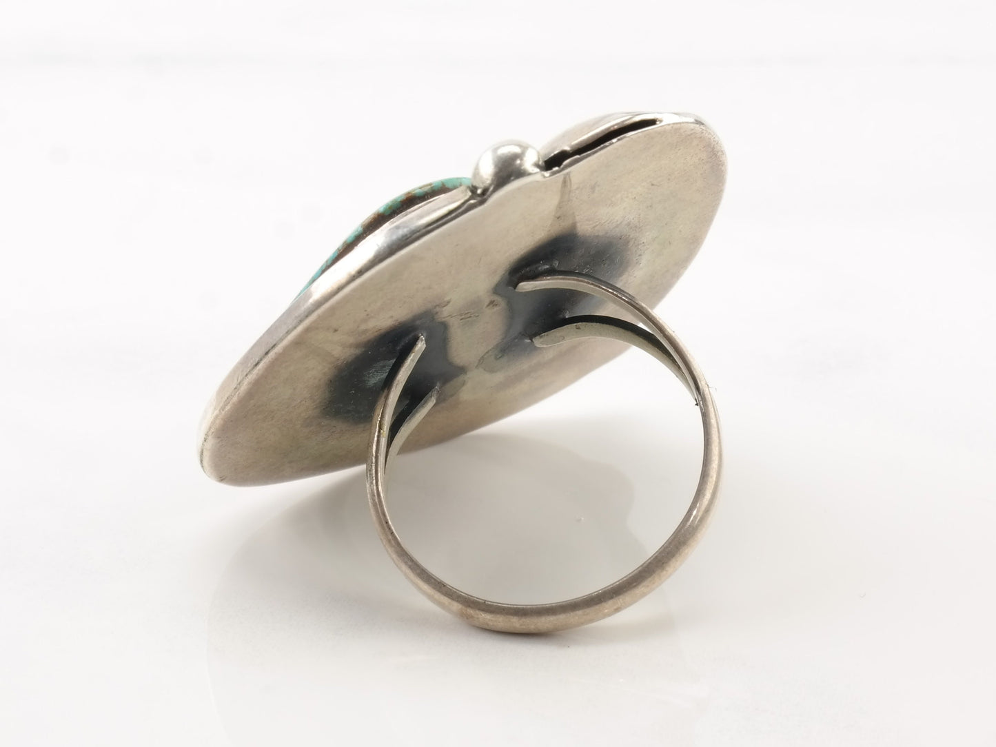 Sterling Silver Ring Spiderweb Turquoise Leaf Size 8