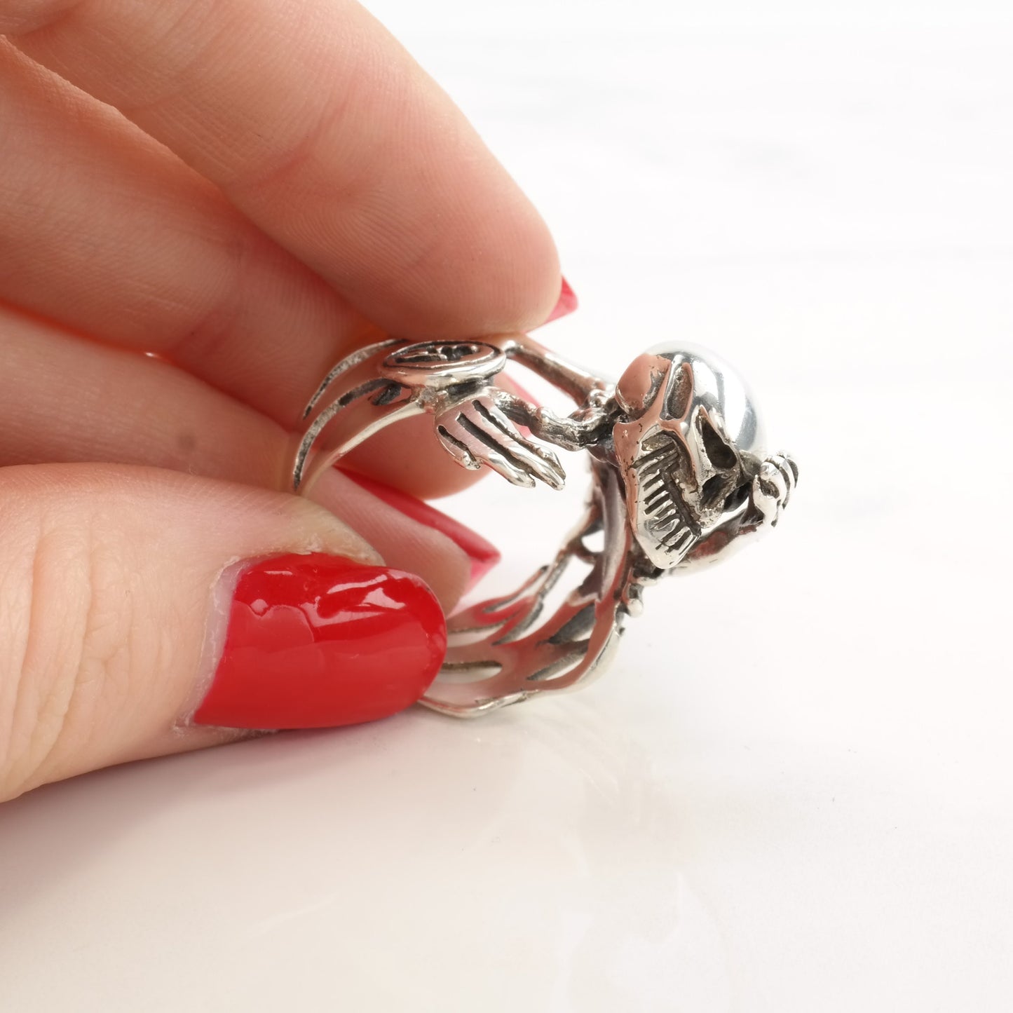 Vintage HAN Silver Ring Skeleton Sterling Size 11 1/2