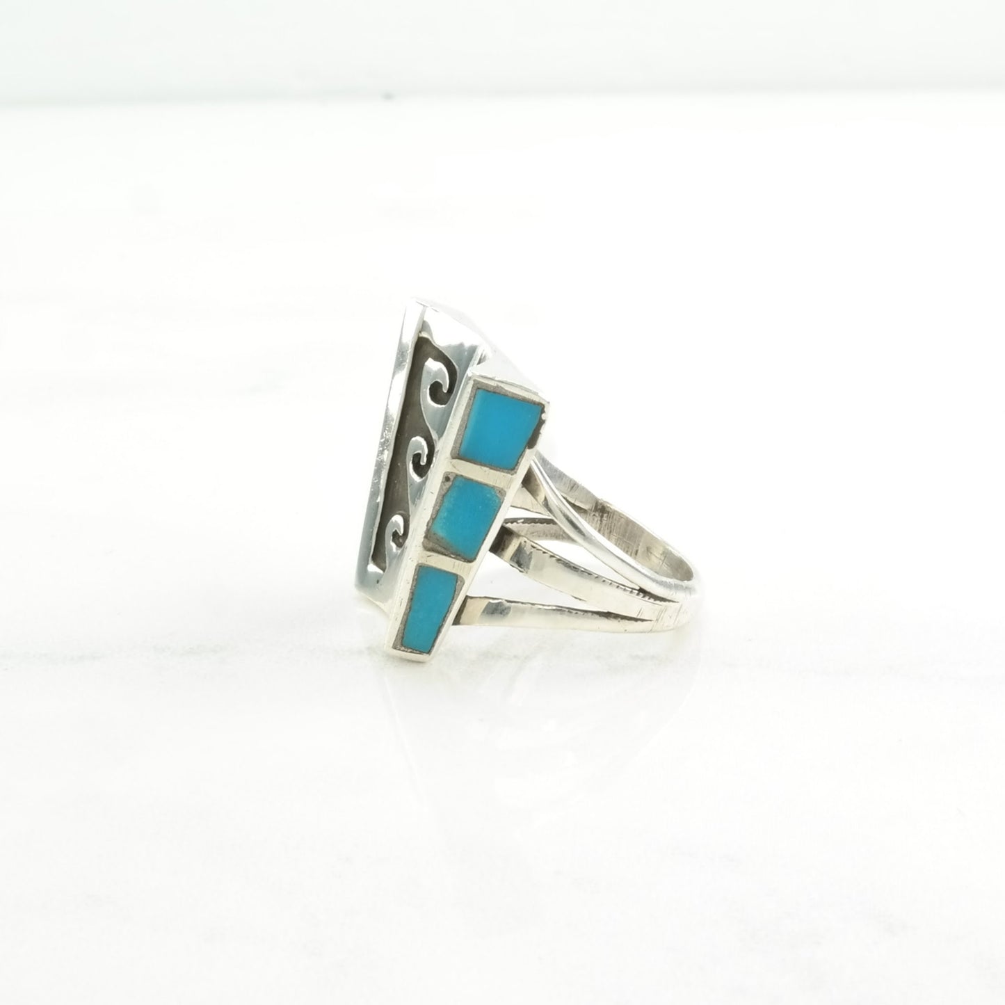 Vintage Native American Silver Ring Turquoise Overlay Sterling Blue Size 6 1/2