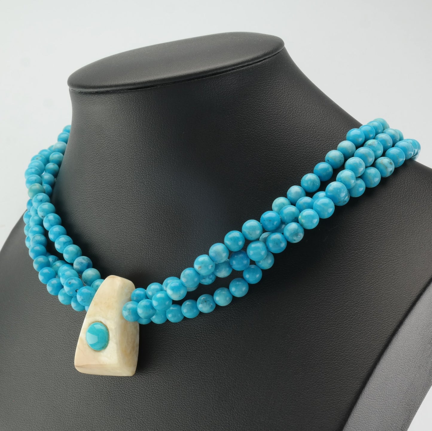 Vintage Blue Dyed Magnesite Bead, Multi Strand Necklace Sterling Silver
