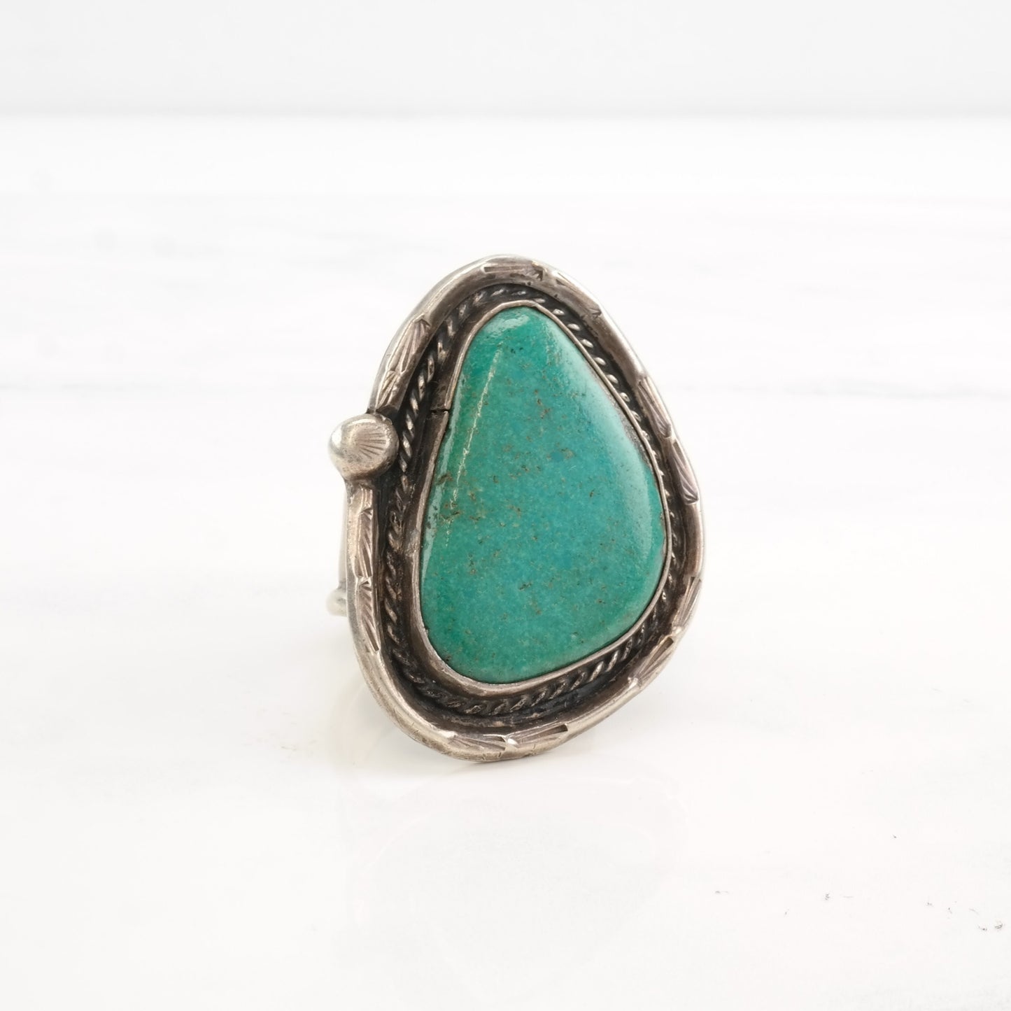 Vintage Native American Silver Ring Large Turquoise Triangle Sterling Size 9 3/4