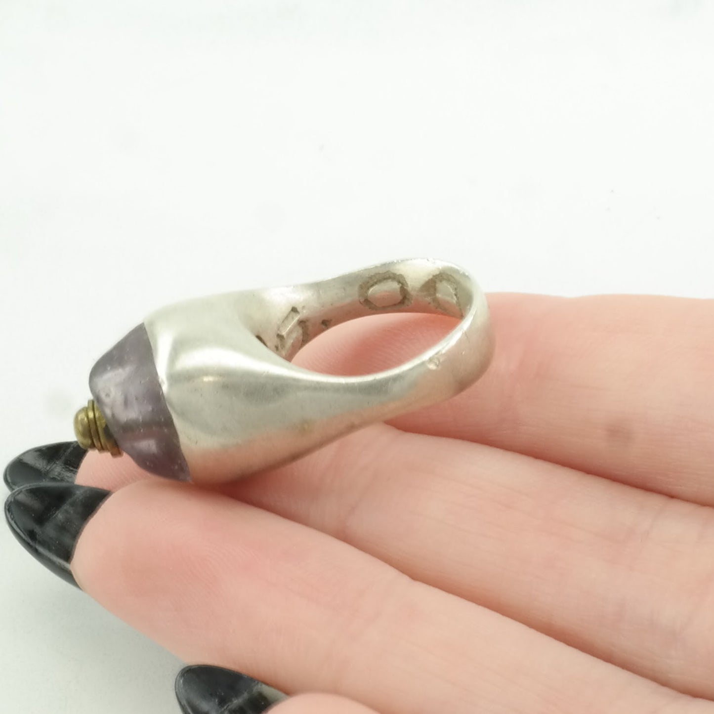 Vintage Sterling Silver Ring Amethyst Brass Accents Size 3