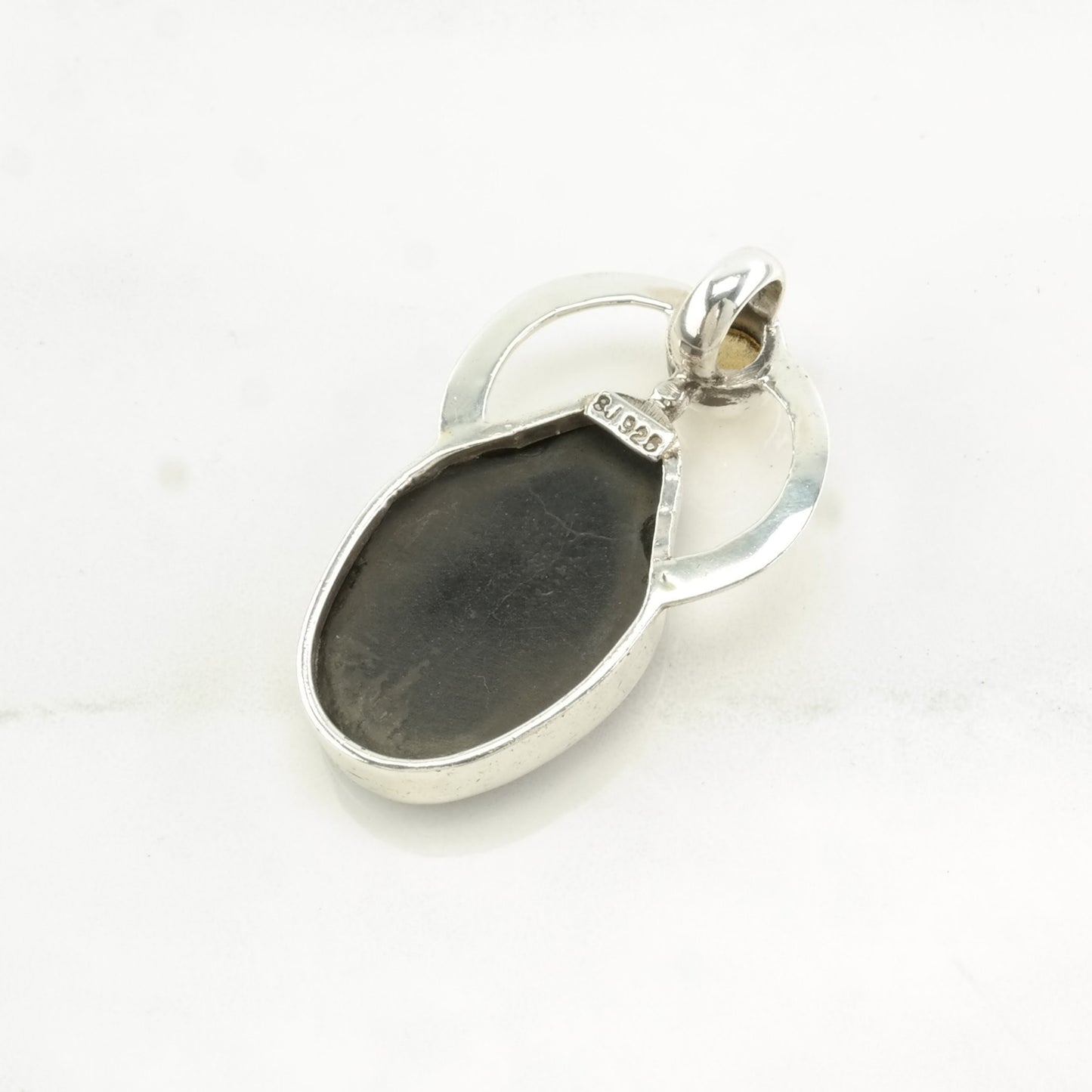 Vintage Sj Trilobite Fossil Citrine Sterling Silver Pendant