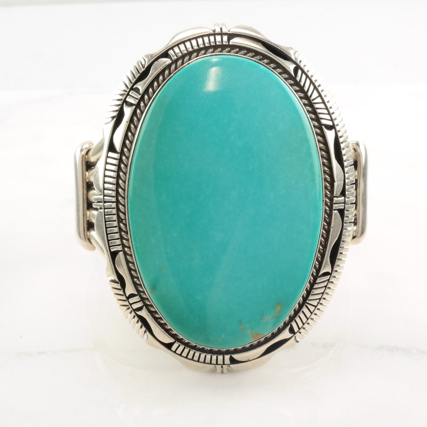 Eugene Belone Sterling Silver Cuff Bracelet Large Turquoise Cabochon American Mine