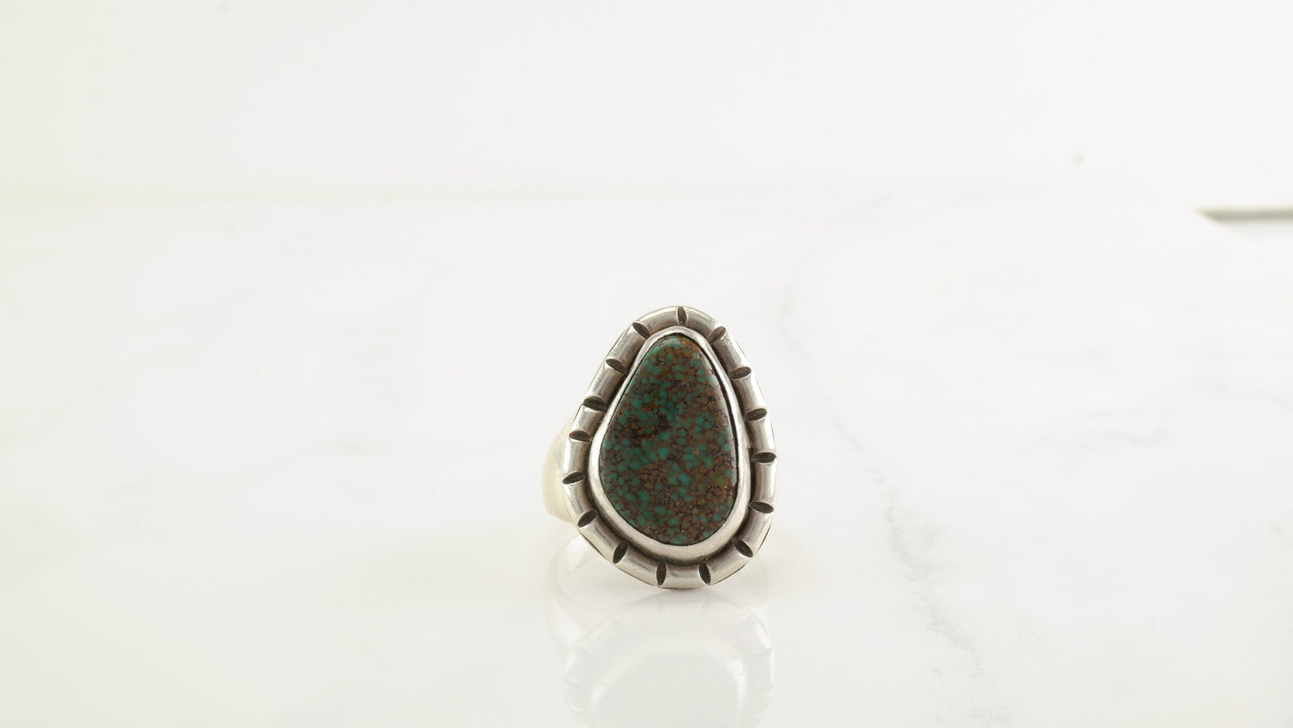 Vintage Native American Sterling Silver & Spiderweb Turquoise Ring, Size 12.5