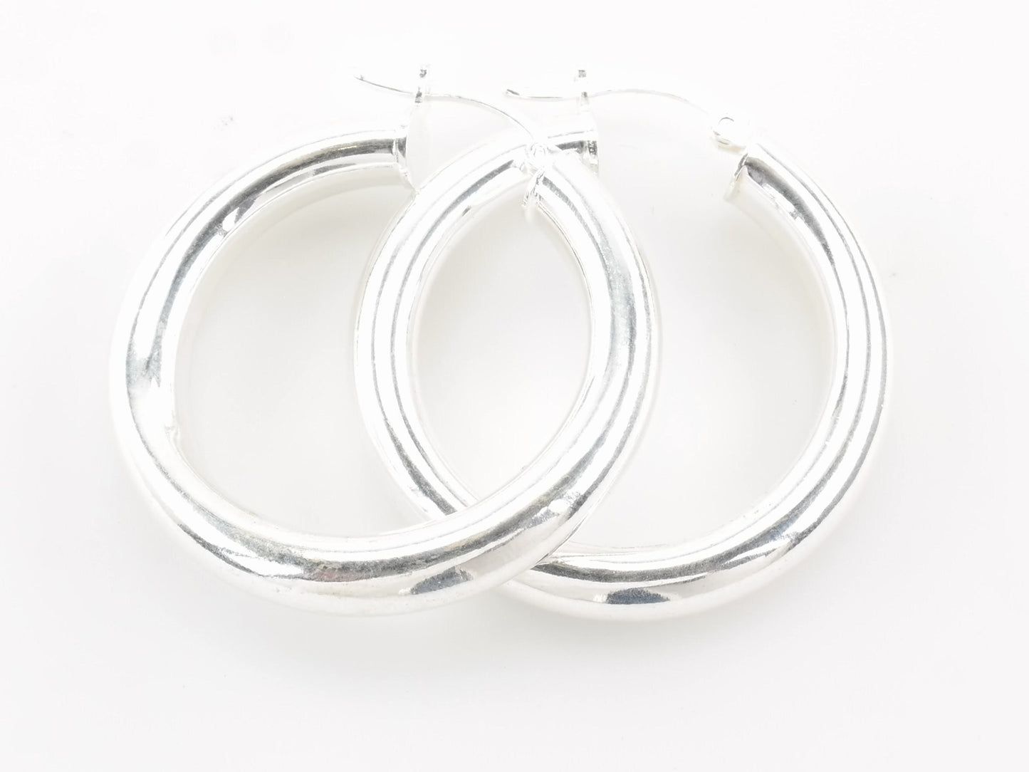 Sterling Silver 5mm Thick Earrings Hoop 1 1/4"