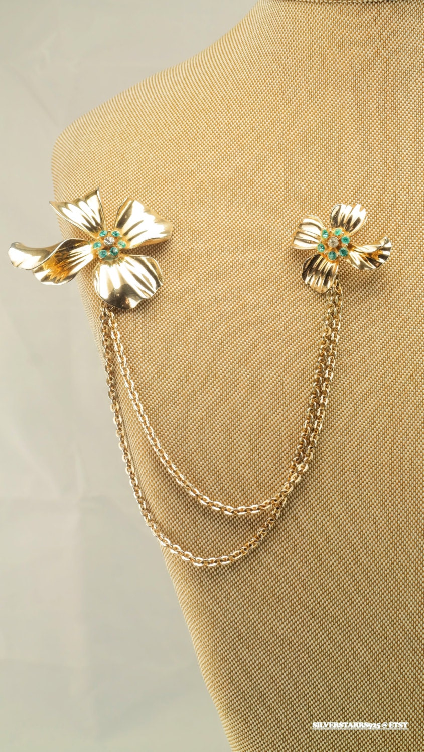 Sterling Silver Gold Plated Blue CZ Flowers Brooch