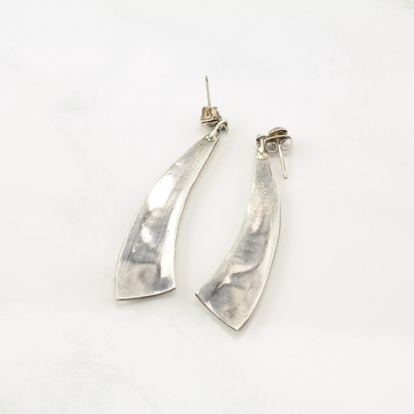 Vintage Native American Long, Overlay Sterling Silver Pierced Dangle Earrings