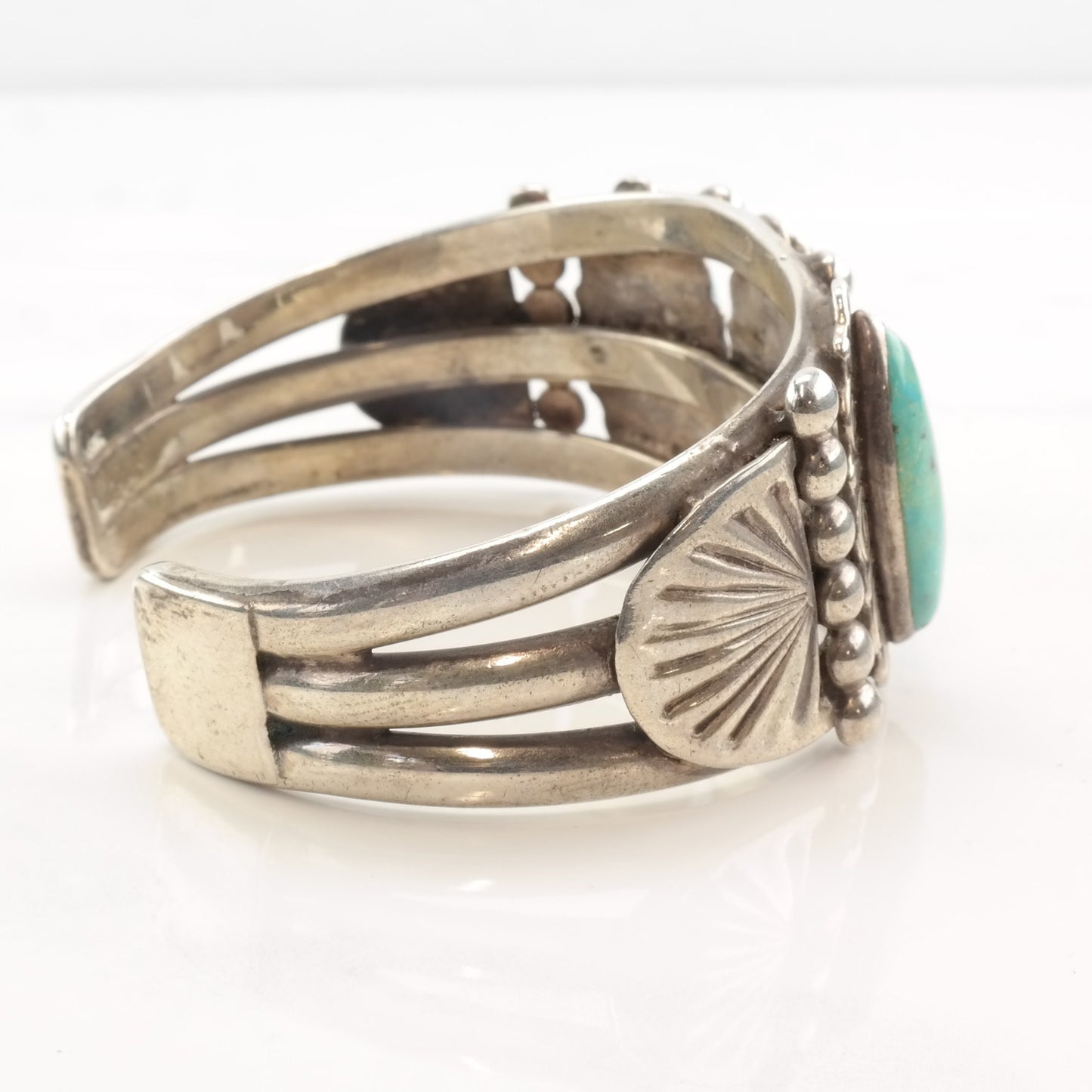 Vintage Sterling Silver & Turquoise Cuff Bracelet | Native American Jewelry | 1970s Boho Chic