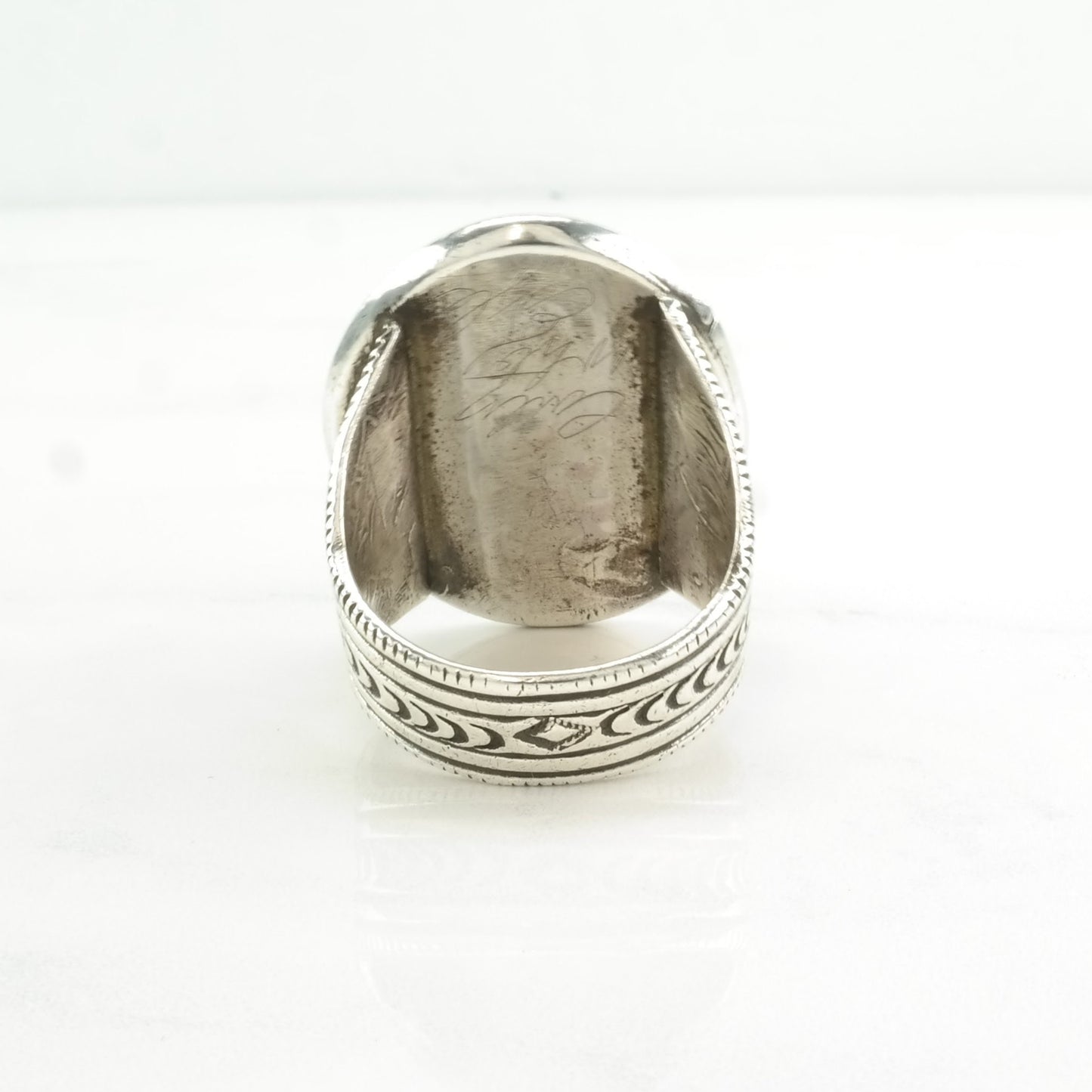 Vintage Native American Silver Ring Turquoise Large Sterling Green Size 14