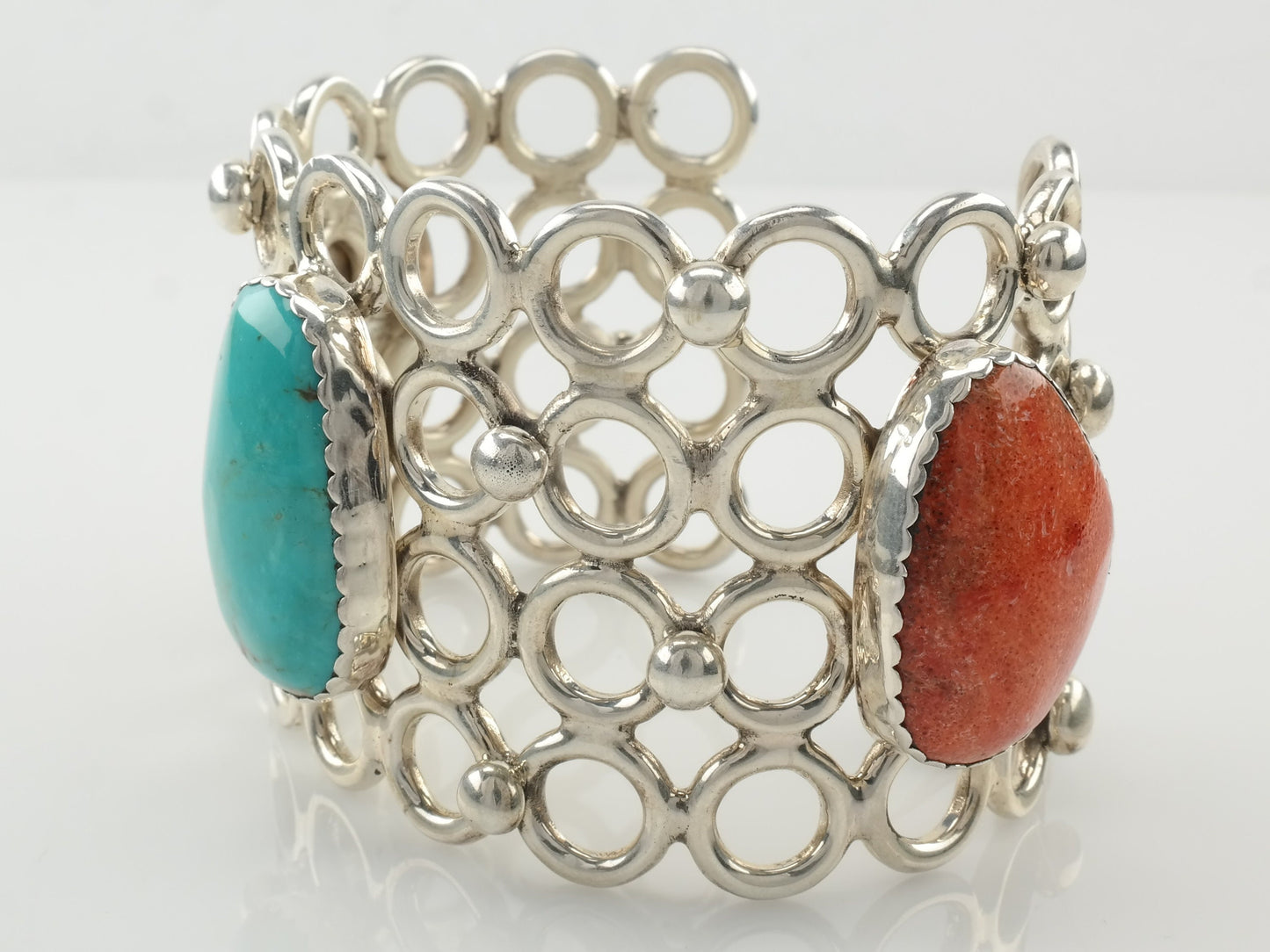 Turquoise Coral Sterling Cuff Bracelet Silver