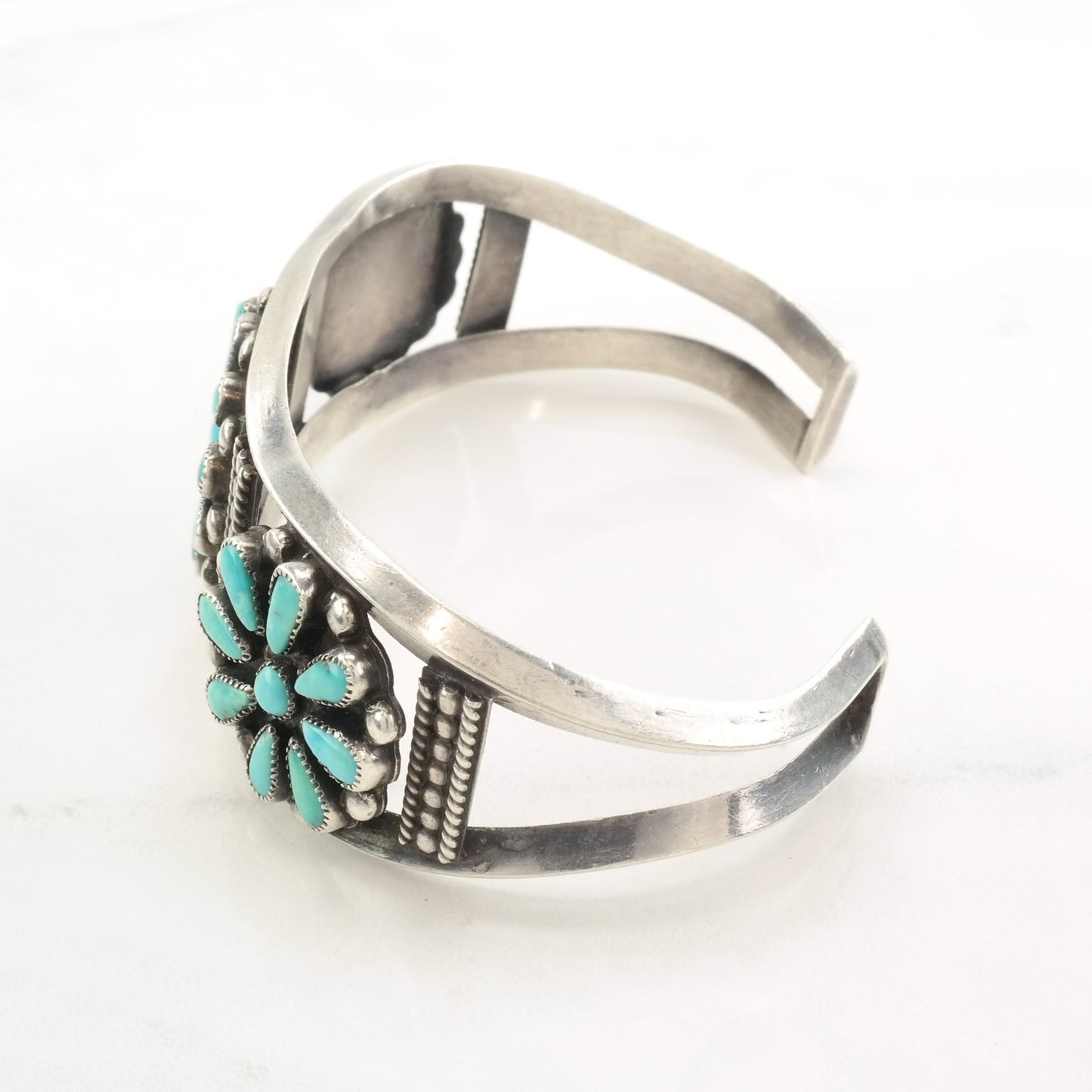 1950's Native American Sterling Silver Cuff Bracelet Petit Point Turquoise Ingot Silver