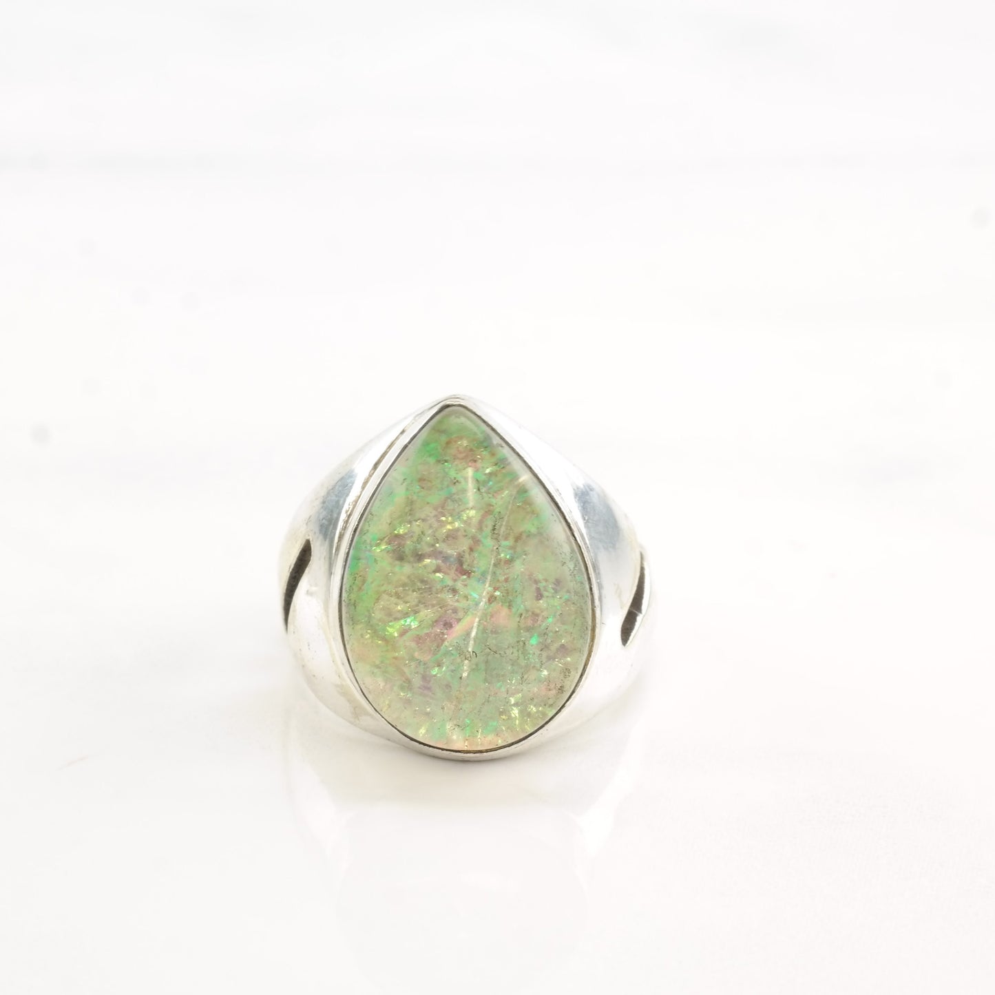 Vintage Sterling Silver Ring Opal Doublet Teardrop Size 6 1/4