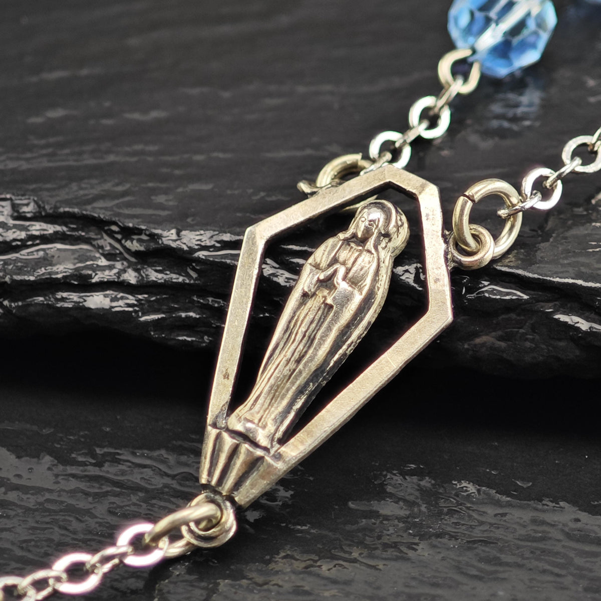 Blue Rosary Necklace Sterling Silver N2785