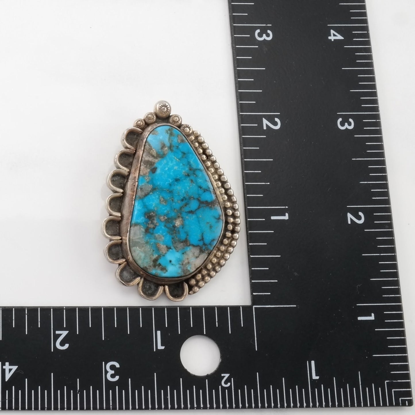 Vintage Native American Turquoise Spiderweb Sterling Silver Pendant