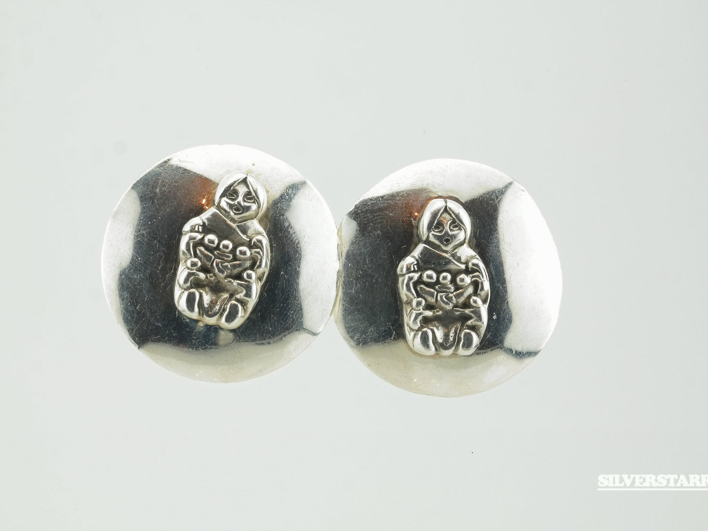Native American Sterling Silver Fertility Symbol Stud Earrings