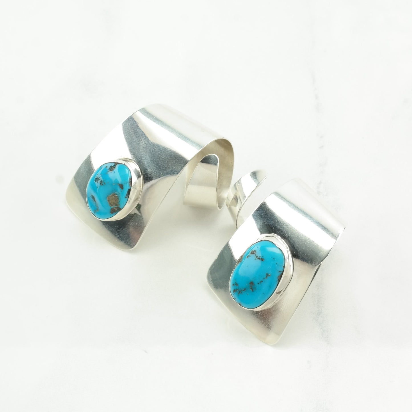 Native American Sterling Silver Turquoise Abstract Earrings Stud