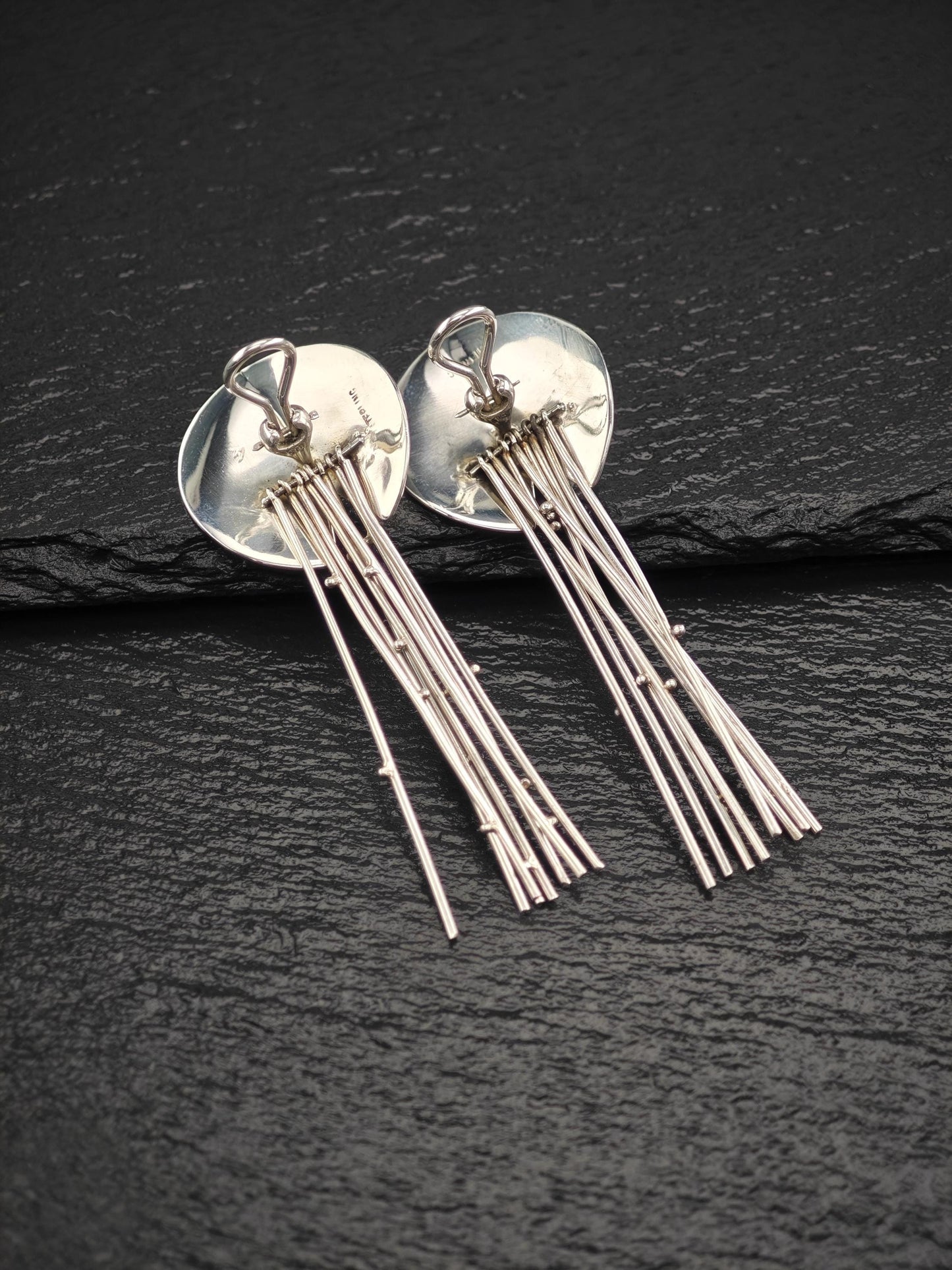 Vintage Clip on Earrings Modernist, Abstract Dangles Sterling Silver