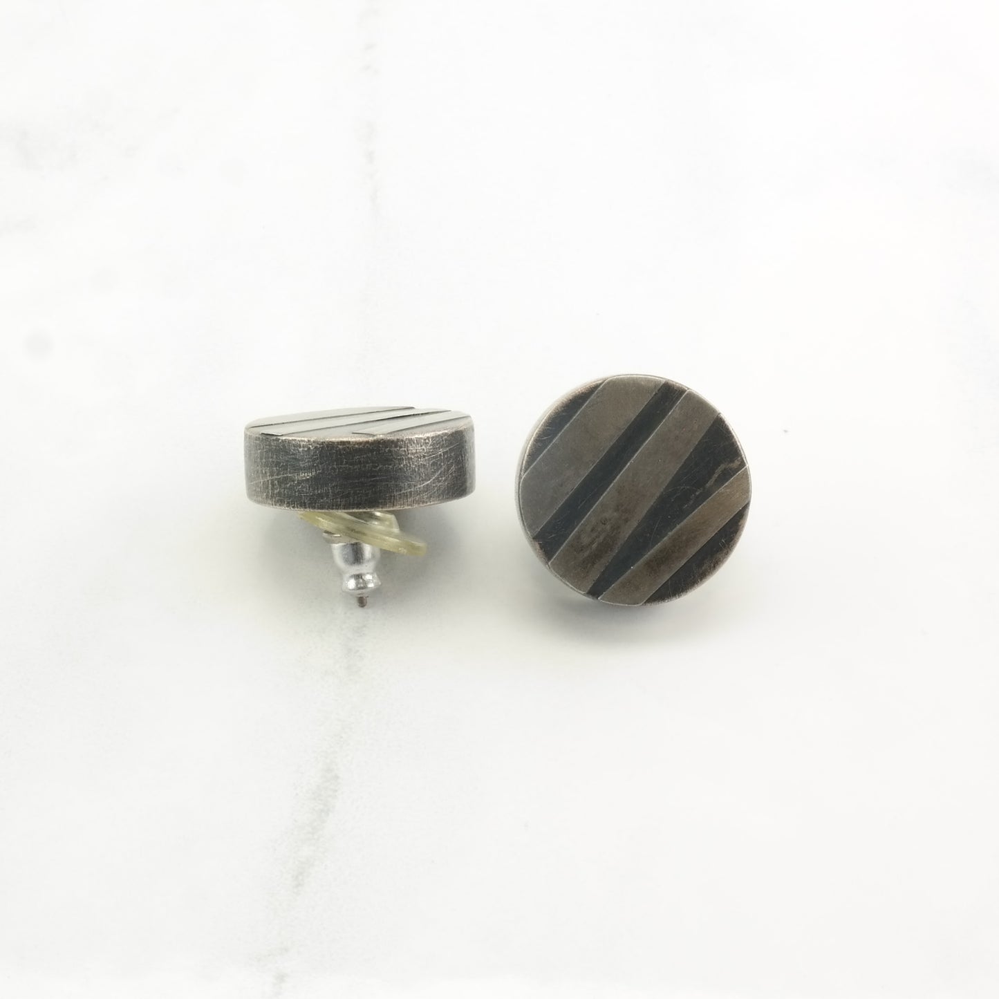 Earrings Sterling Silver Circle Oxidised Stud