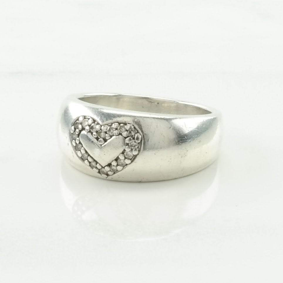 Vintage .15 cttw Silver Ring Diamond Heart, Inlay Sterling Size 7