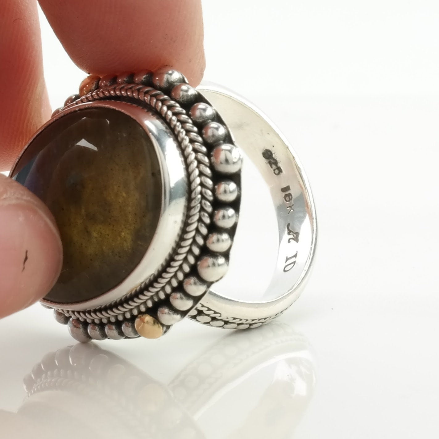 Vintage Labradorite Ring Sterling Silver 18k Gold Accent