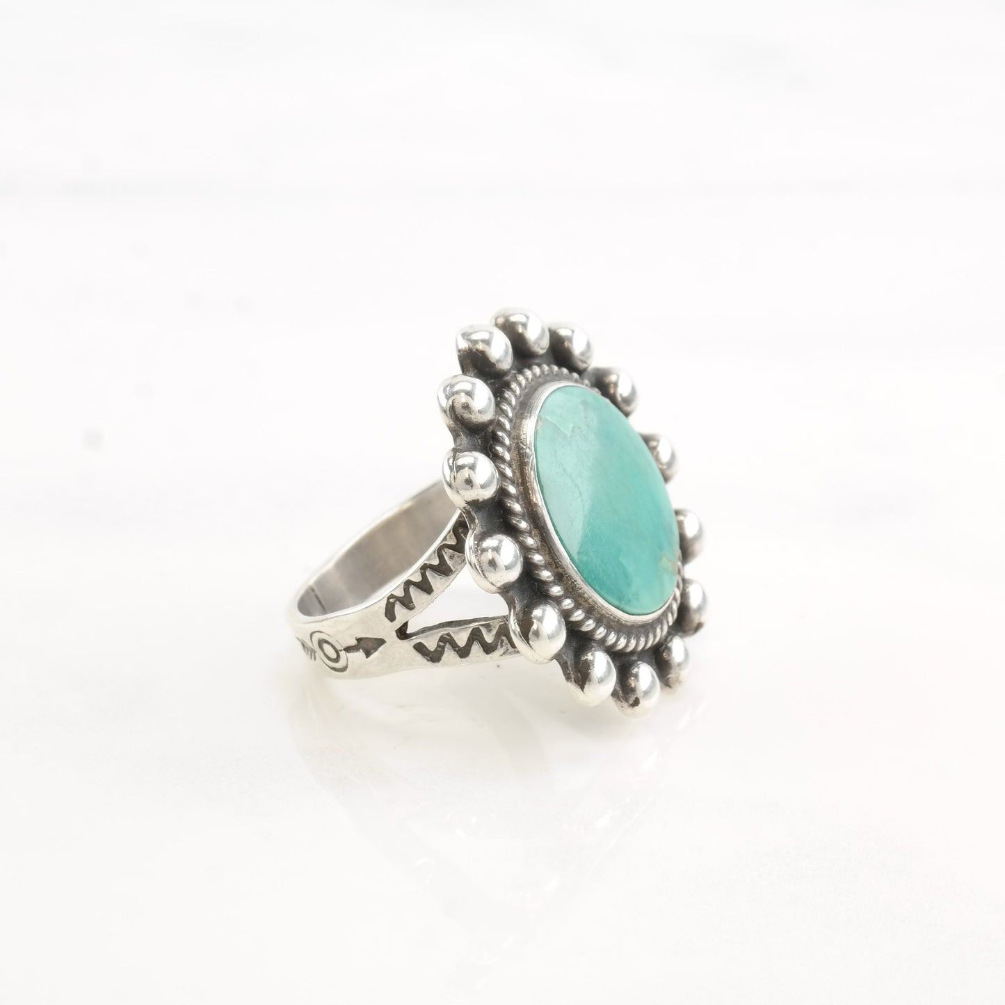 Vintage Fred Harvey Era Silver Ring Turquoise Circle Sterling Size 6 3/4