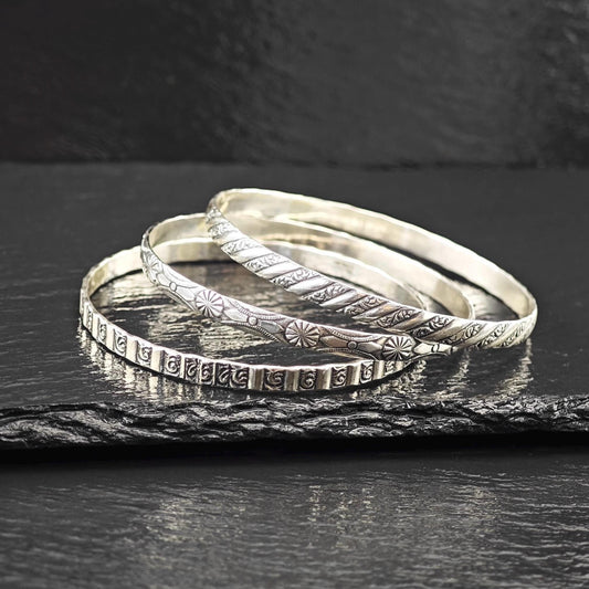Choice of Stackable Repousse Bangle Bracelet Sterling Silver