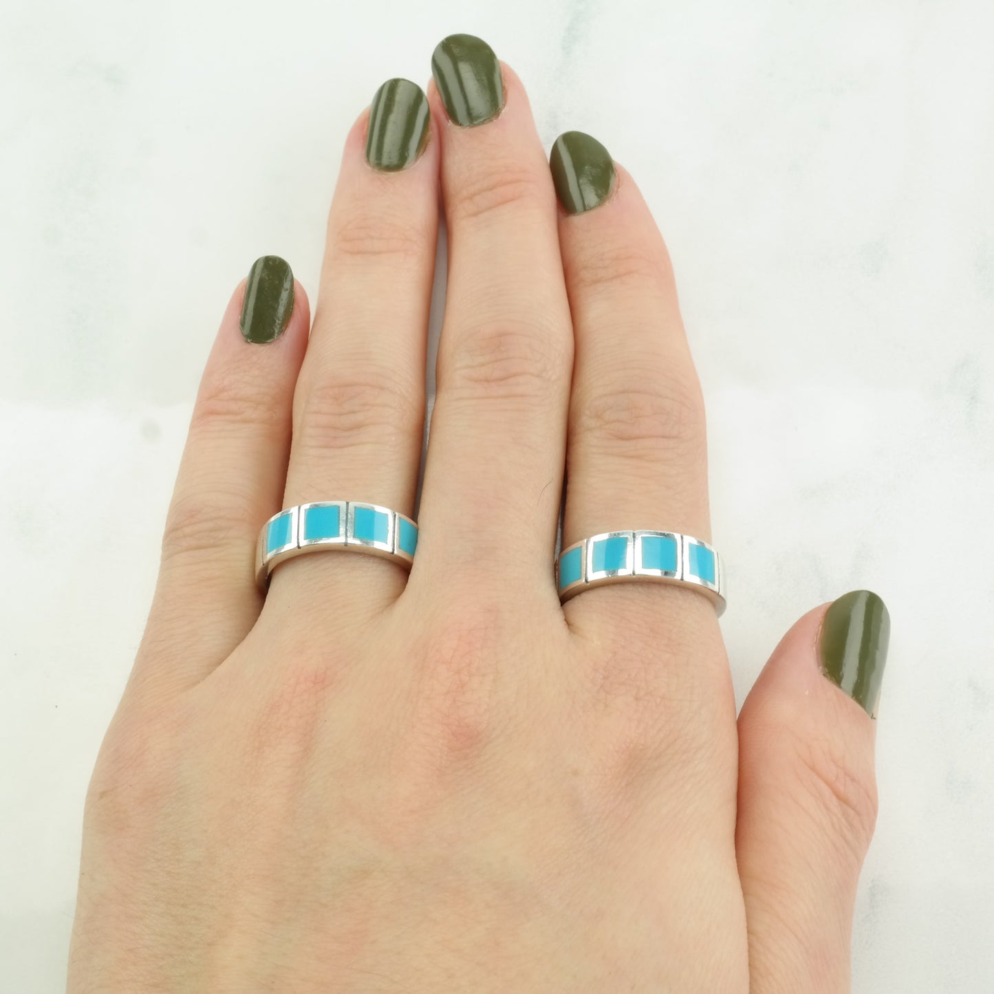 Vintage Southwest Silver Ring Turquoise Inlay Sterling Size 5 3/4