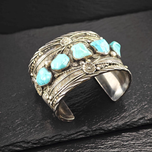 Large Size Signed Native American, Cuff Bracelet Sterling Silver