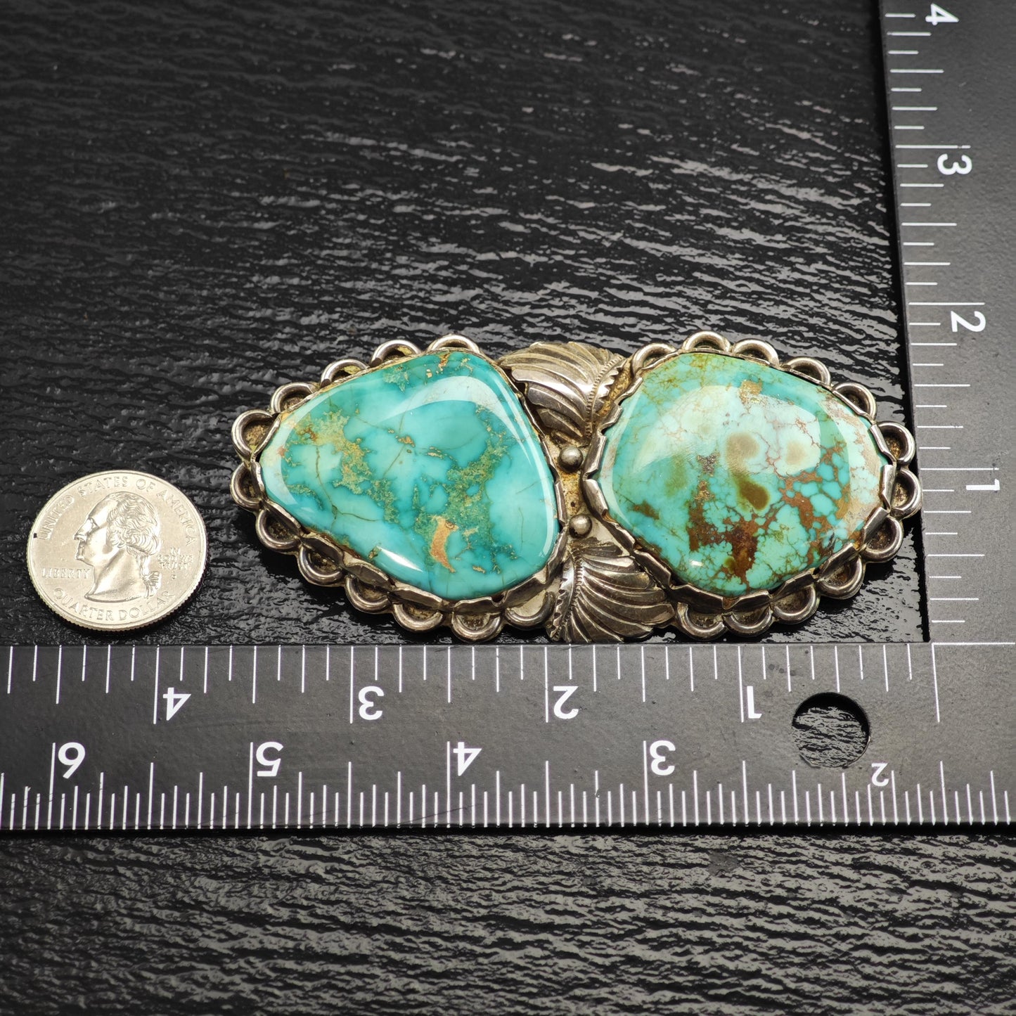 Native American Sterling Silver Brooch Natural Green Turquoise