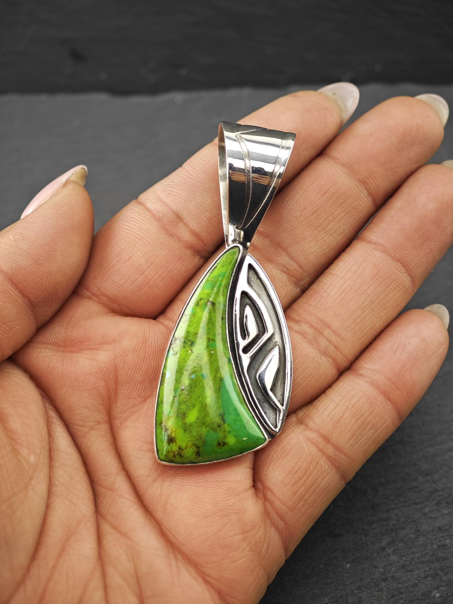 DTR Green Dyed Turquoise Pendant, Sterling Silver