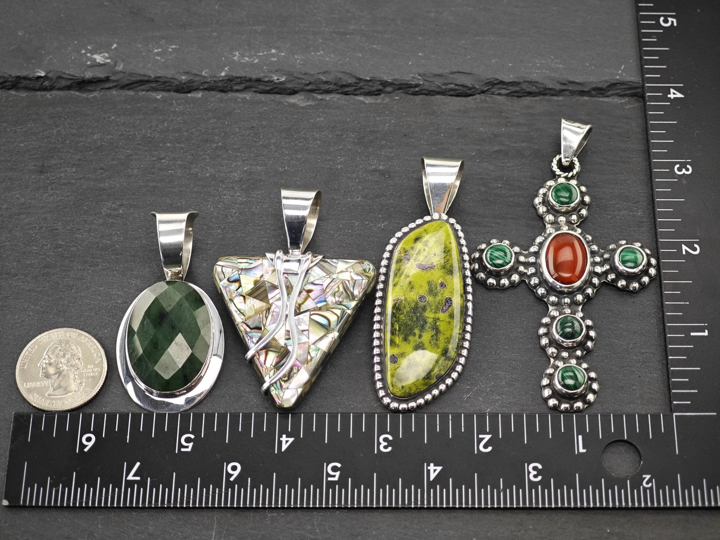 Choice of Vintage Green Gemstone Pendants Sterling Silver