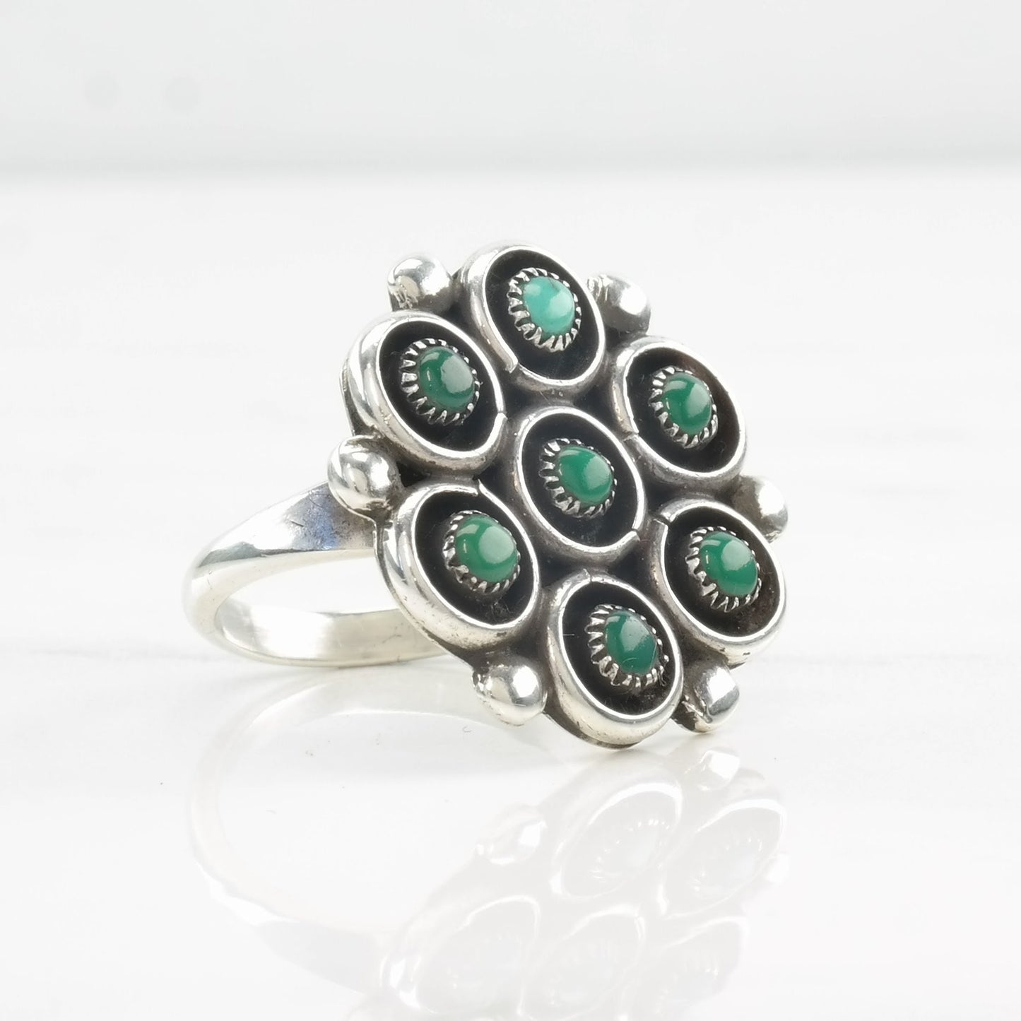 Vintage Native American Silver Ring Turquoise Snake Eye Sterling Size 6 1/4