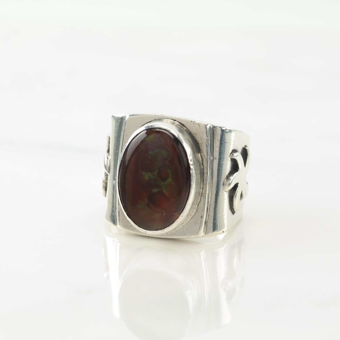 Large Fire Agate Silver Ring Sterling Size 10