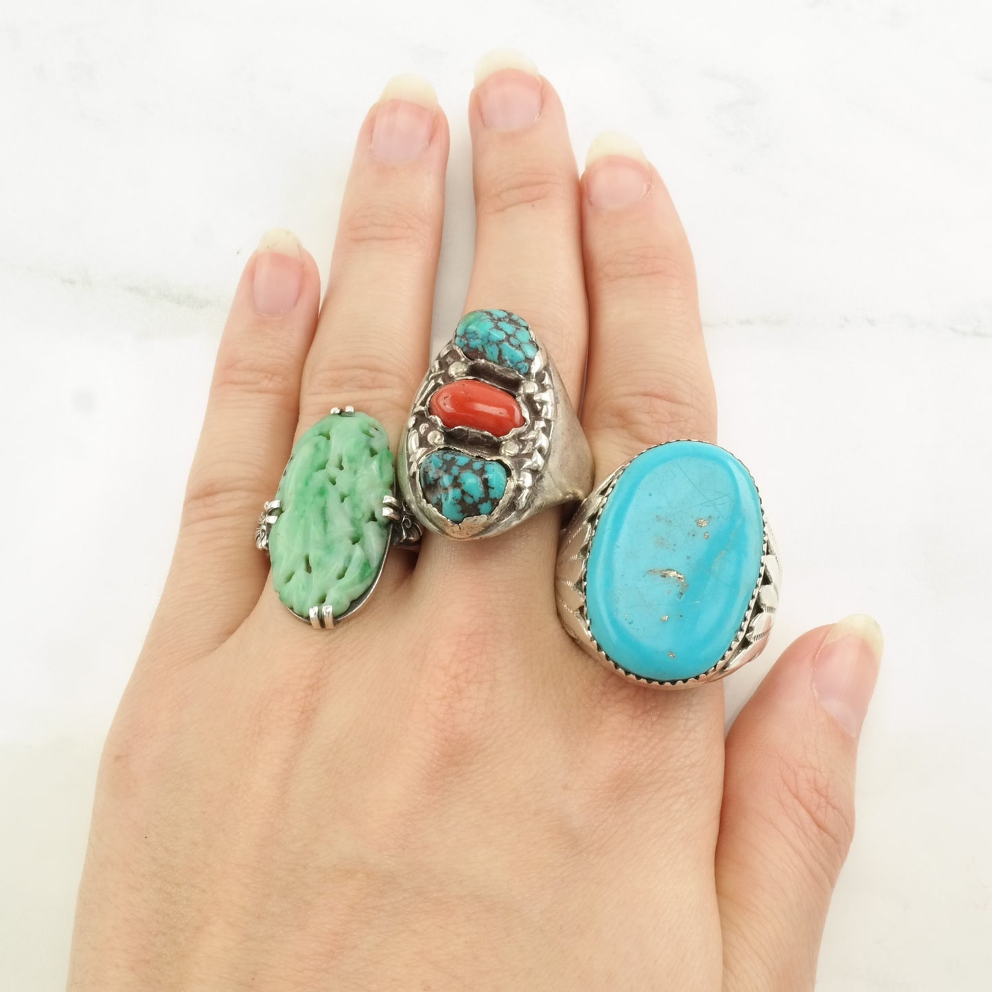 Vintage Native American Silver Ring Turquoise Oval Sterling Size 12 1/2