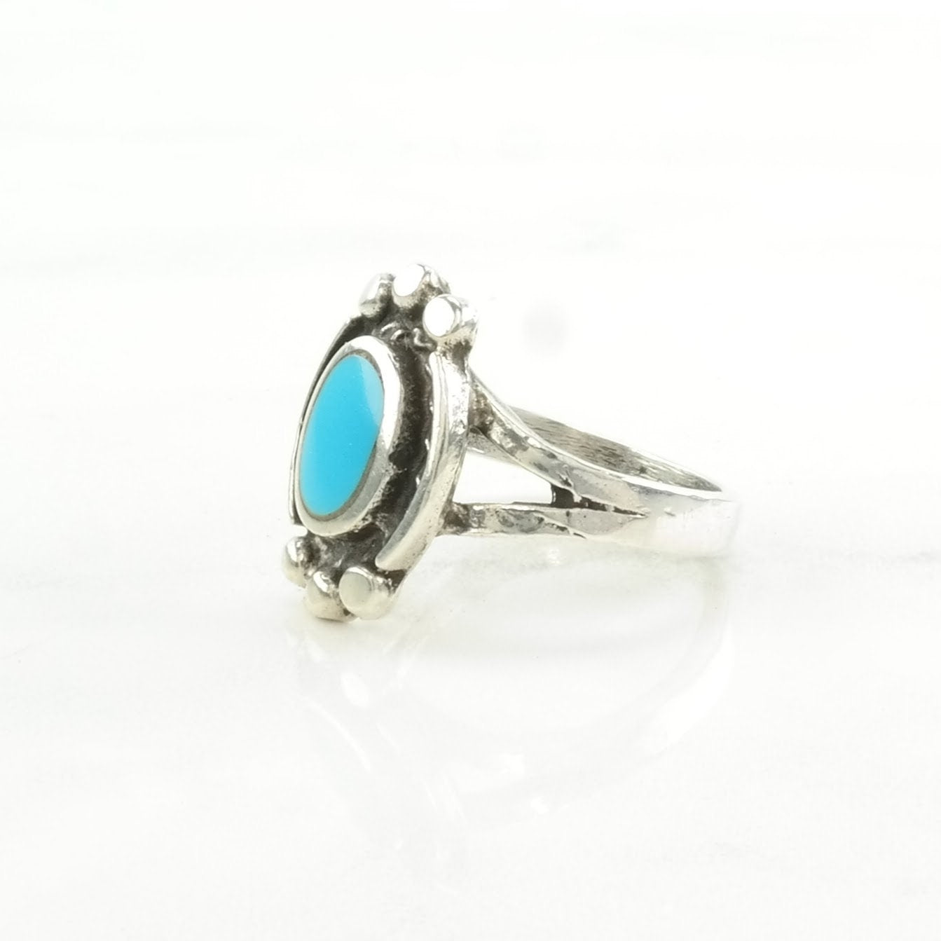 Vintage Southwest Silver Ring Block Turquoise Inlay Sterling Blue Size 7 1/2