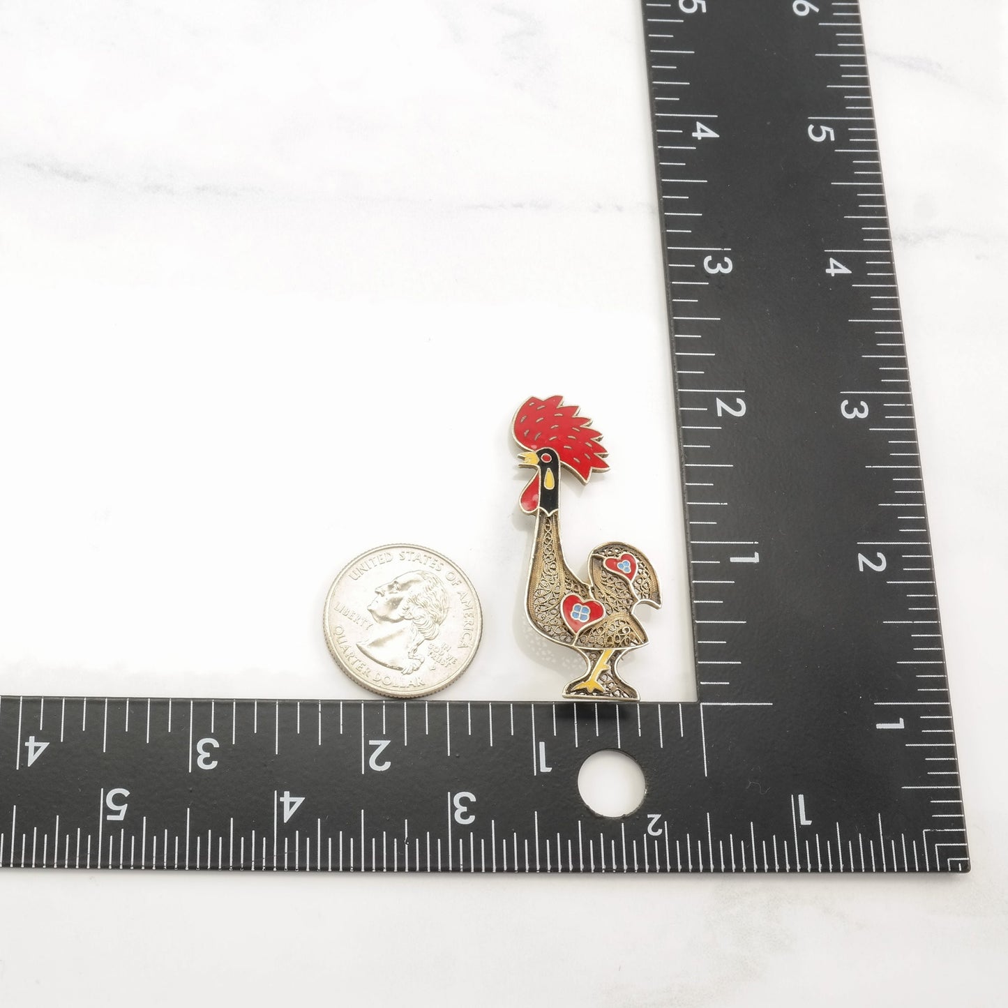 Topazio Sterling Silver Brooch Rooster, Filigree Enamel B1644