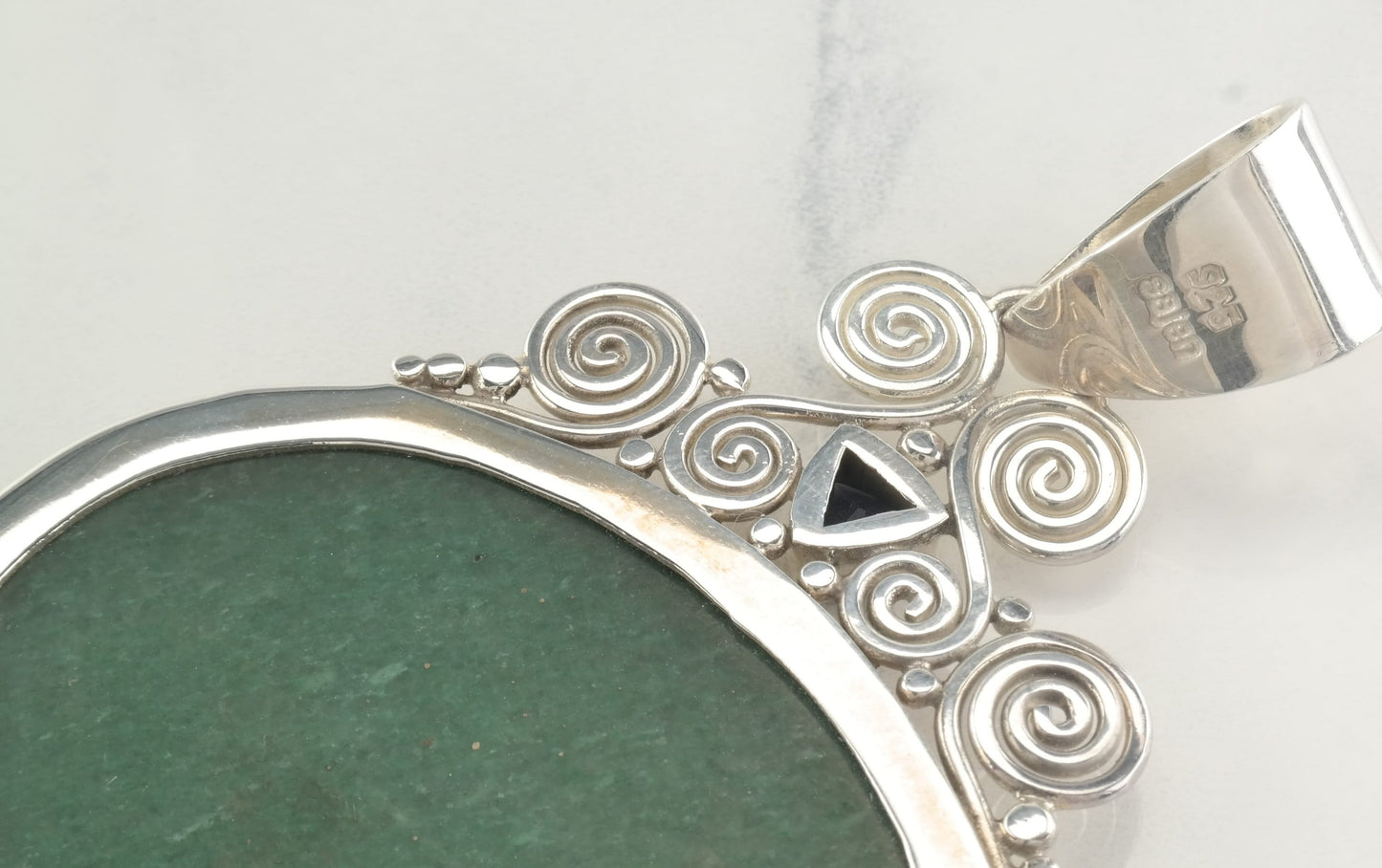 Carved Jade Butterfly Sterling Silver Pendant Sajen